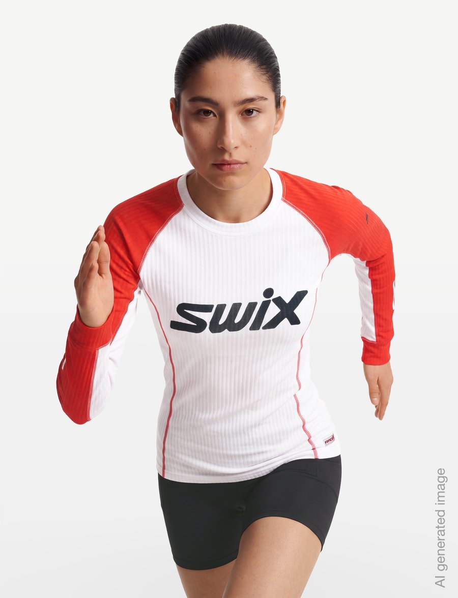 Swix - Roadline RaceX Long Sleeve W - funktionsunterwäsche - oberteile - 00035-bright white/fiery red - 3