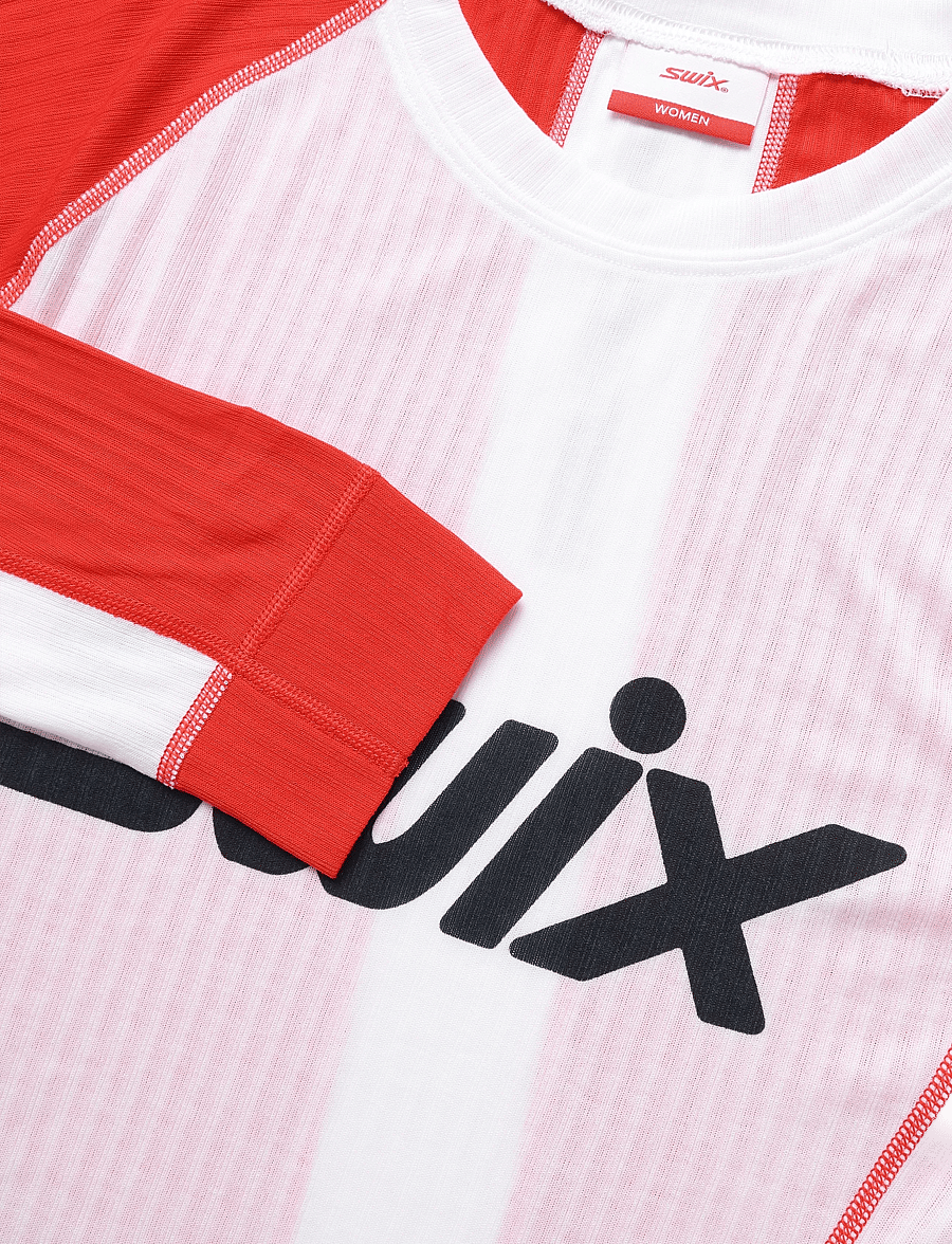 Swix - Roadline RaceX Long Sleeve W - funktionsunterwäsche - oberteile - 00035-bright white/fiery red - 2