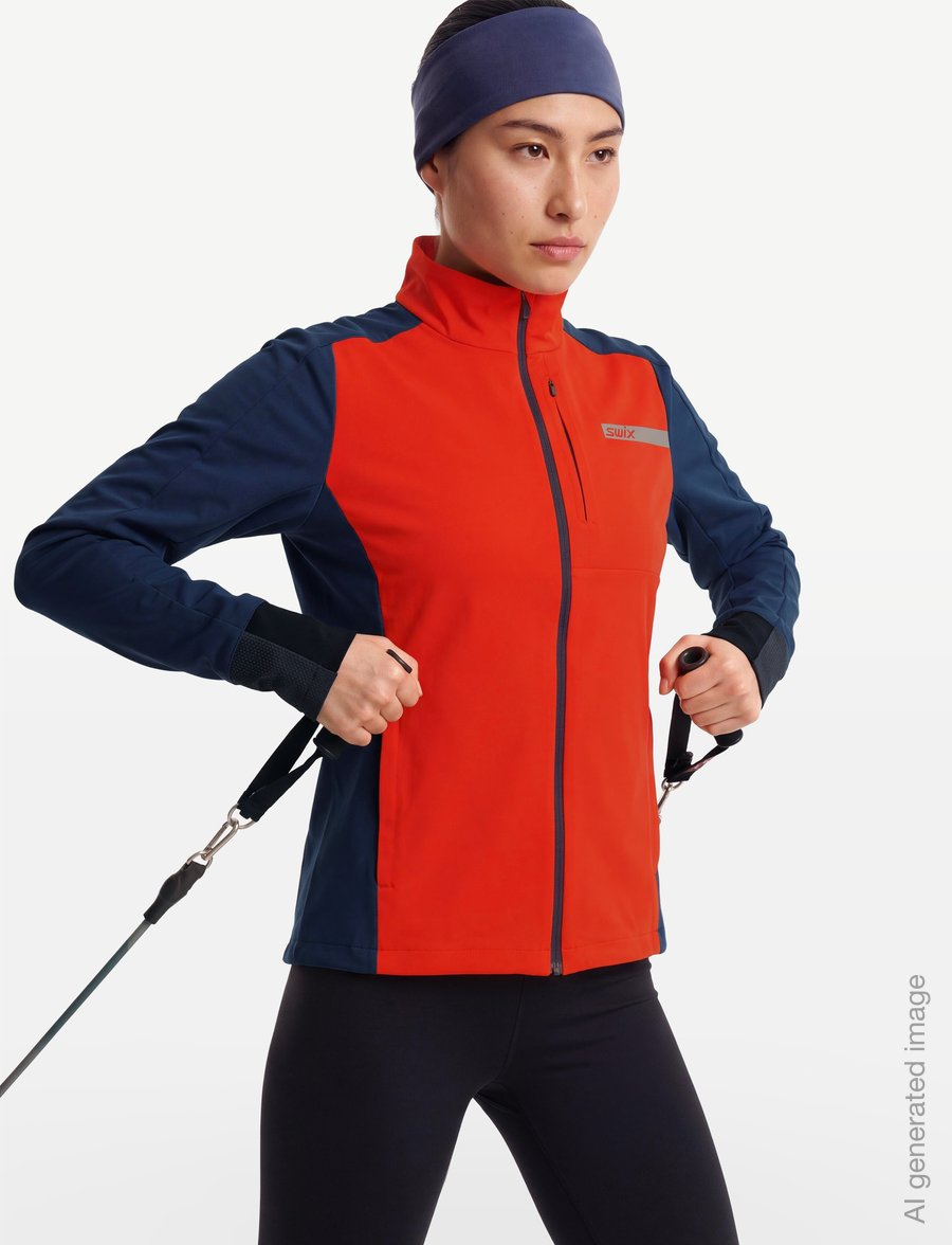Swix - Roadline Wind Jacket W - sportsjakker - 99980-fiery red/lake blue - 3