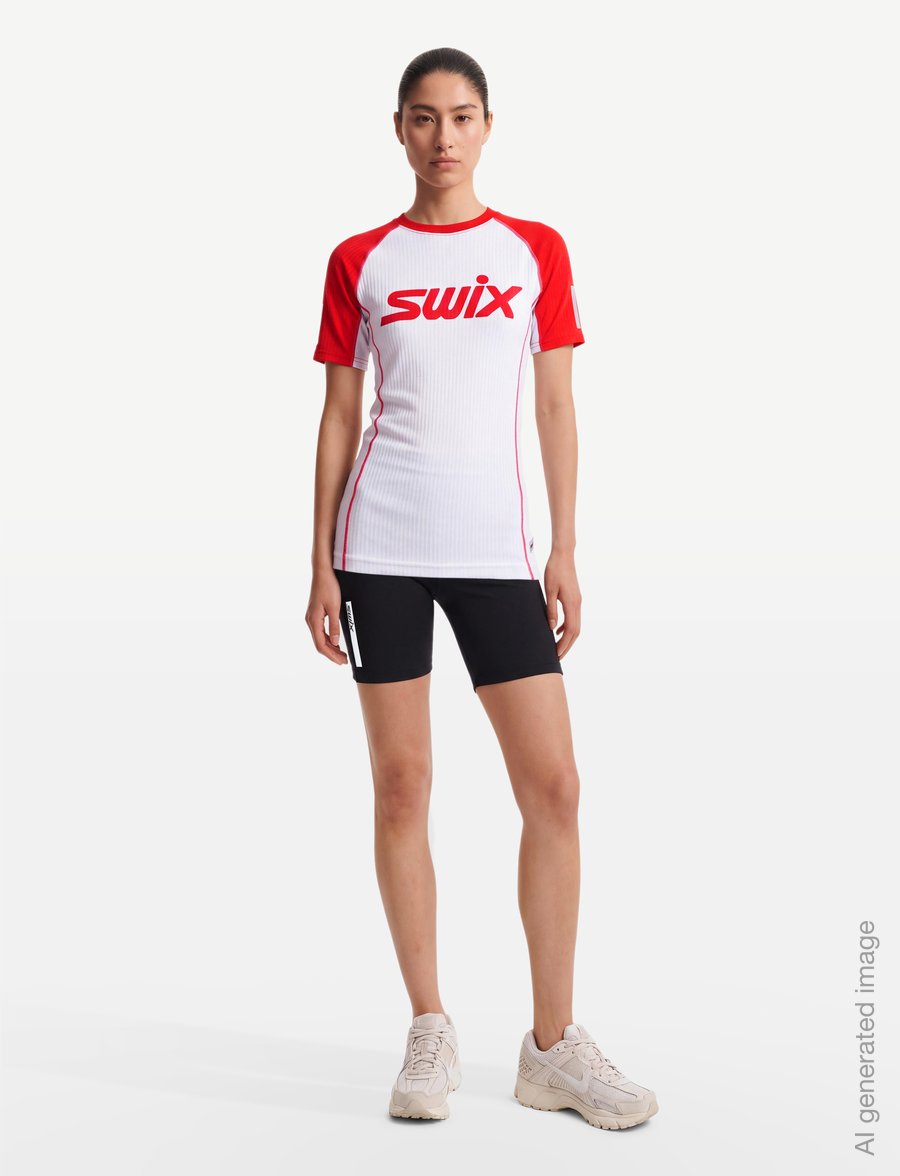 Swix - Roadline RaceX Short Sleeve W - aluskihina kantavad alussärgid - 00035-bright white/fiery red - 0