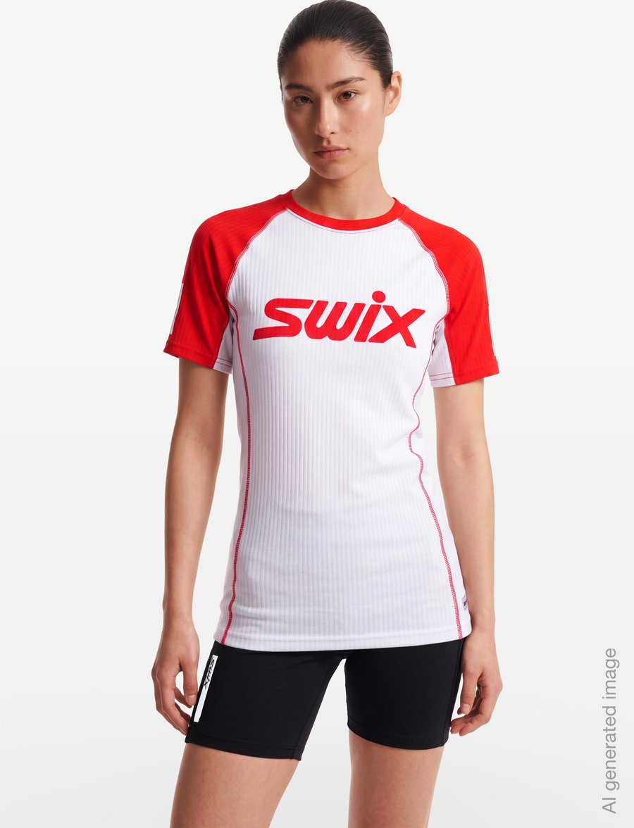 Swix - Roadline RaceX Short Sleeve W - aluskihina kantavad alussärgid - 00035-bright white/fiery red - 3