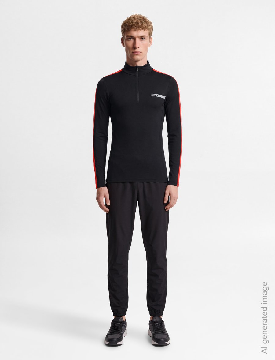Swix - Roadline NTS Half Zip Baselayer Top M - 10070-black/fiery red - 0