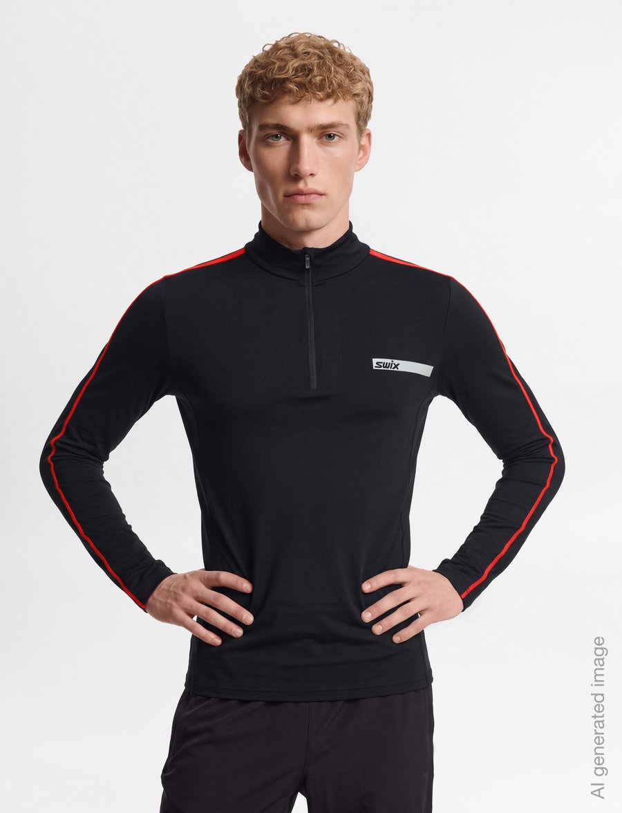 Swix - Roadline NTS Half Zip Baselayer Top M - 10070-black/fiery red - 3