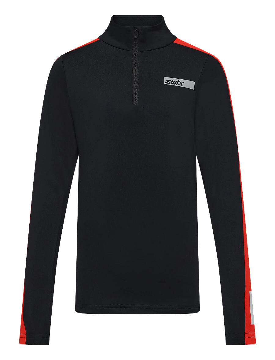 Swix - Roadline NTS Half Zip Baselayer Top Jr - funktionsunterwäsche - oberteile - 10070-black/fiery red - 0