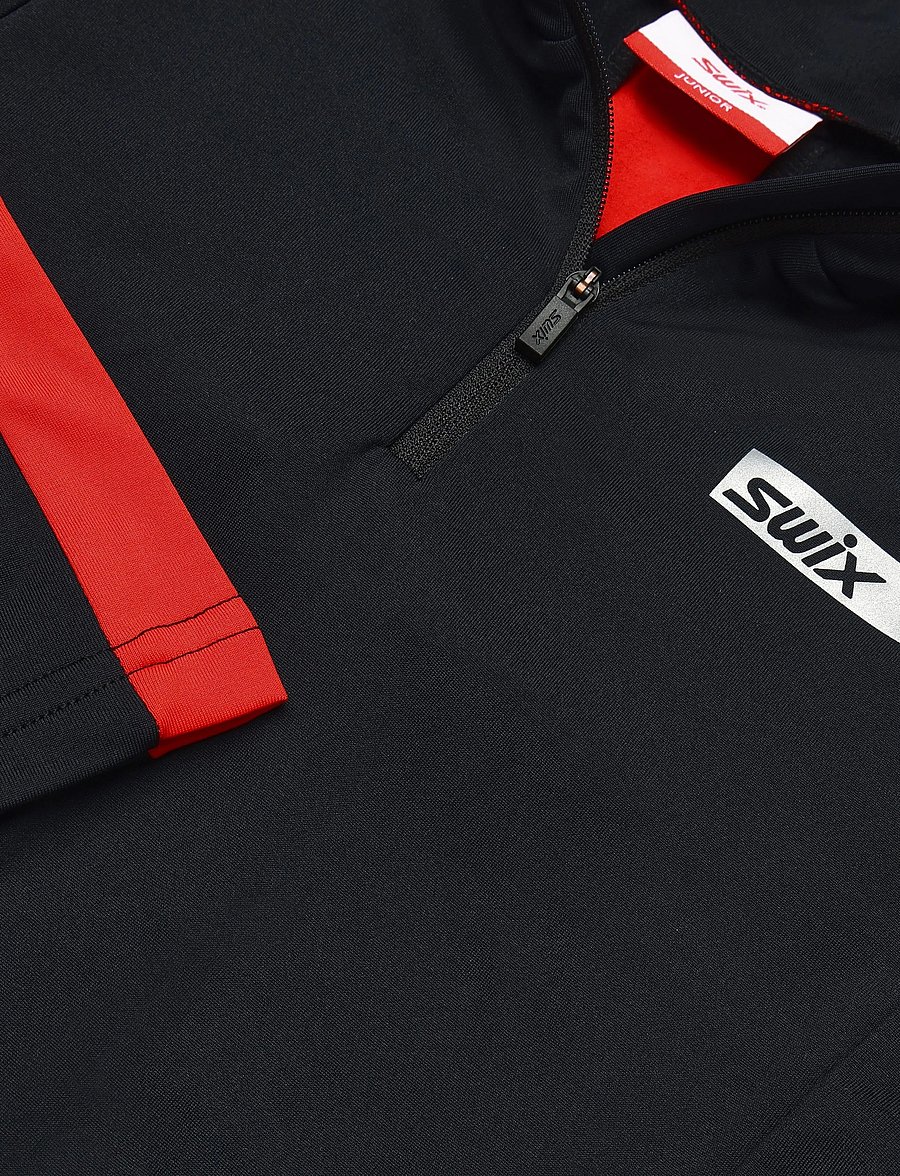 Swix - Roadline NTS Half Zip Baselayer Top Jr - funktionsunterwäsche - oberteile - 10070-black/fiery red - 2