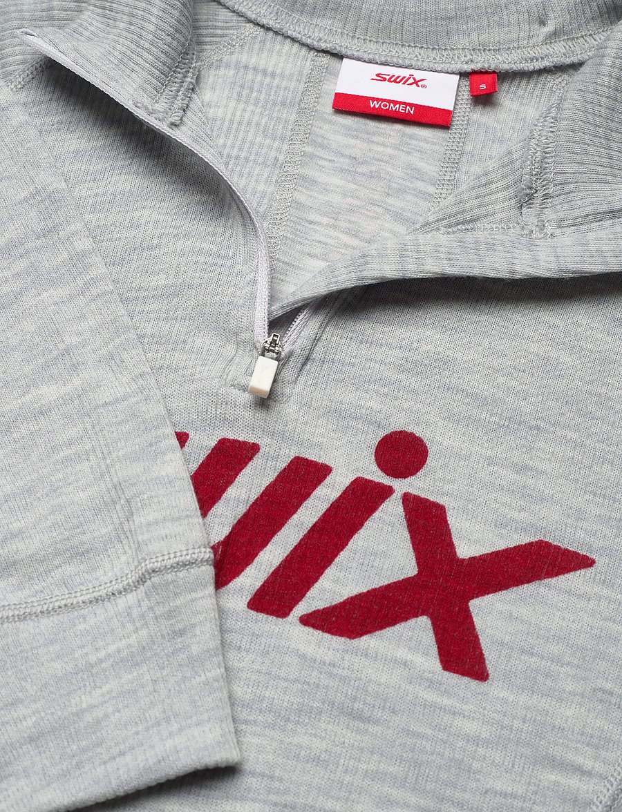 Swix - RaceX Merino Half Zip W - 10106-light grey melange/ swix red - 2