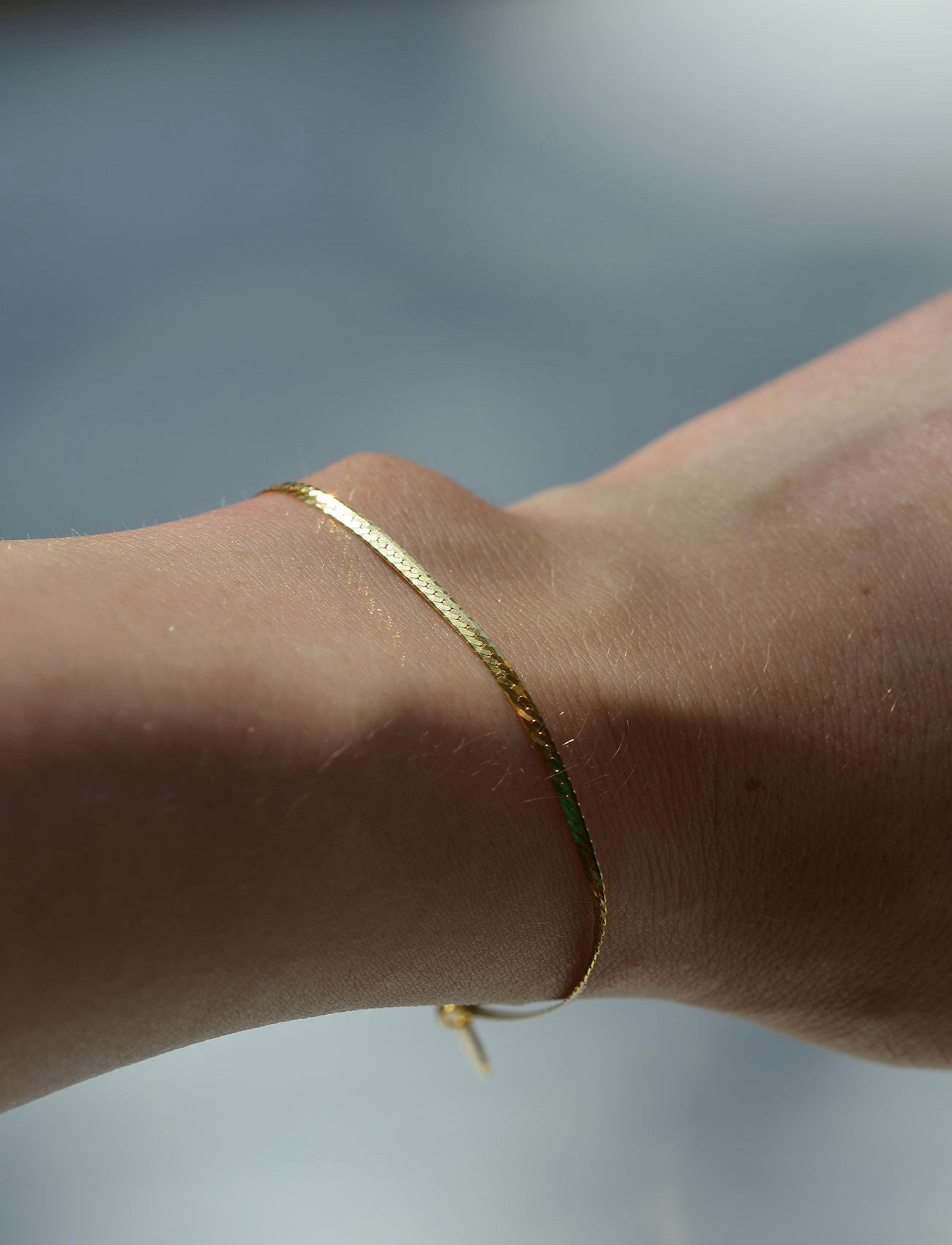 Syster P Herringbone Bracelet Gold, Kvinder, Sildebensarmbånd, Guld, Str: S/M 16