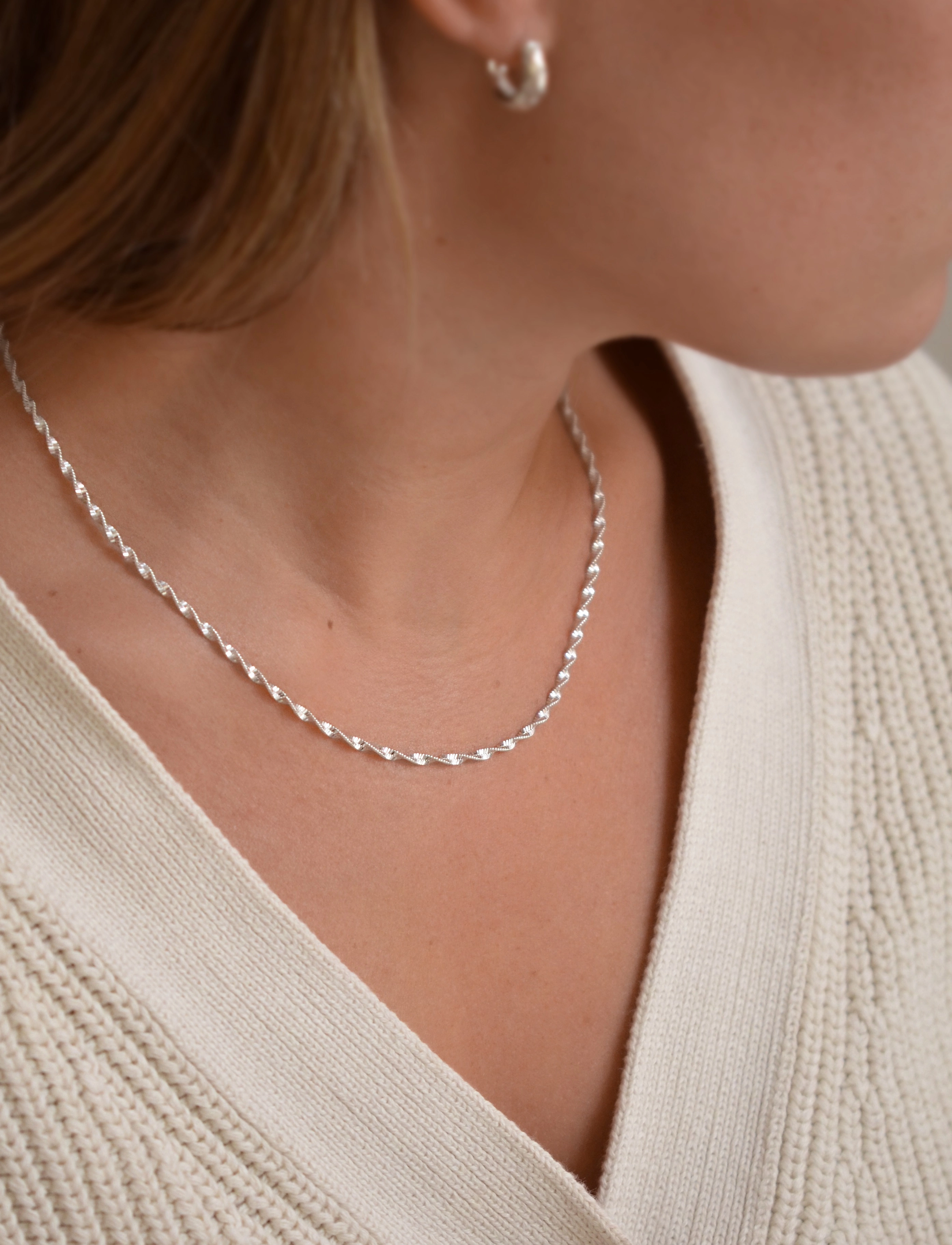 Herringbone Twisted Necklace Silver 3