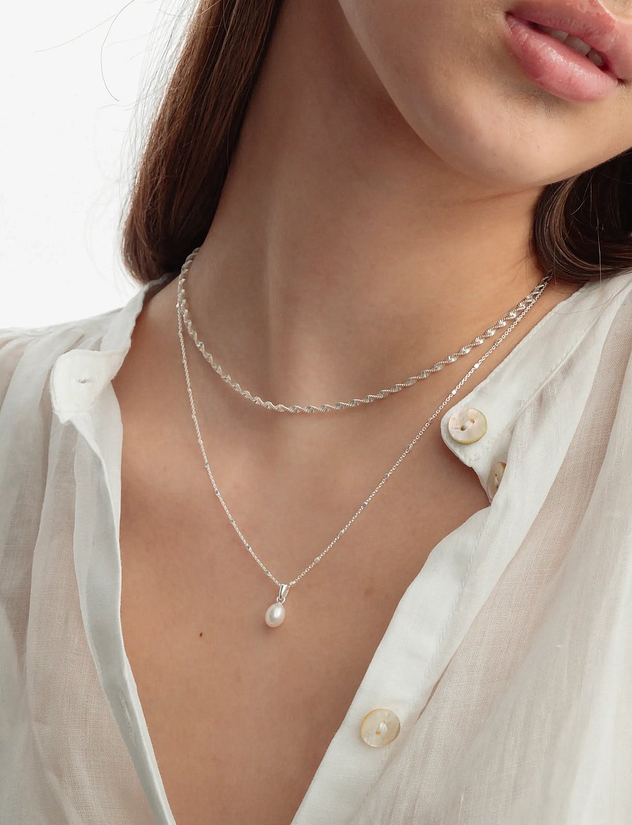 Syster P - Herringbone Twisted Necklace - halsketten - silver - 3