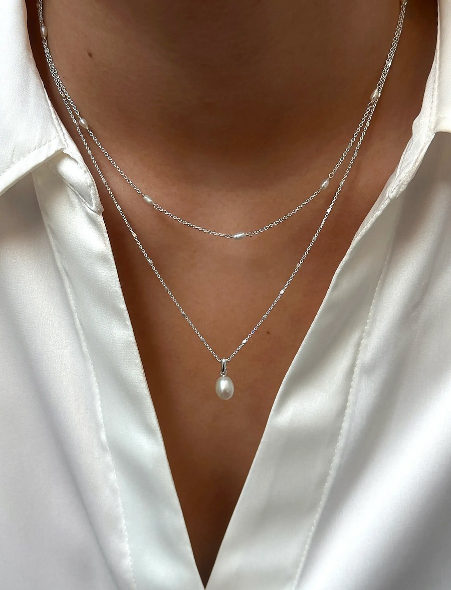 Syster P - Treasure Multi Pearl Necklace Silver - kaelaketid - silver - 0