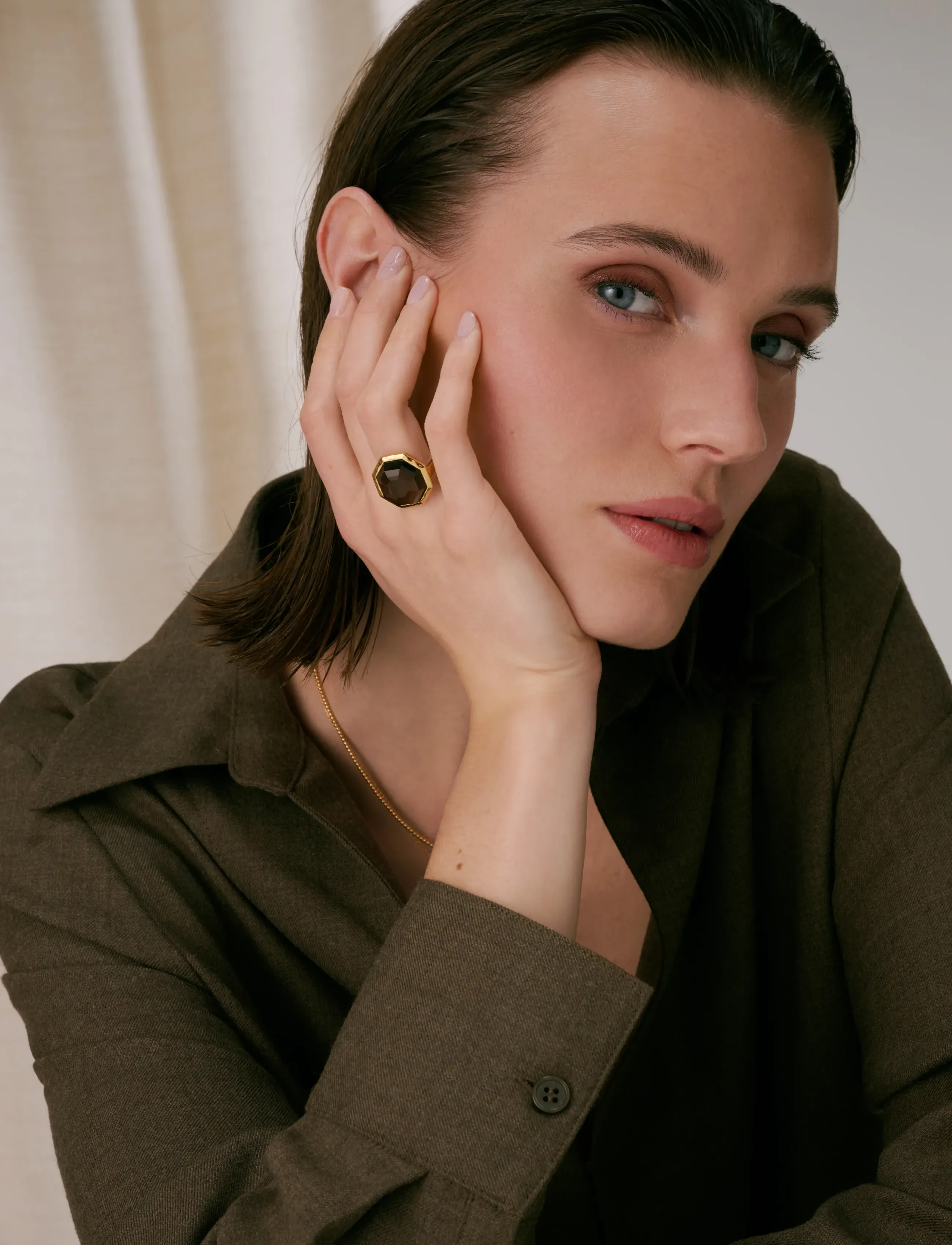 Syster P Octagon Ring Gold, 8, Brown, Smykker > Ringe, Dame