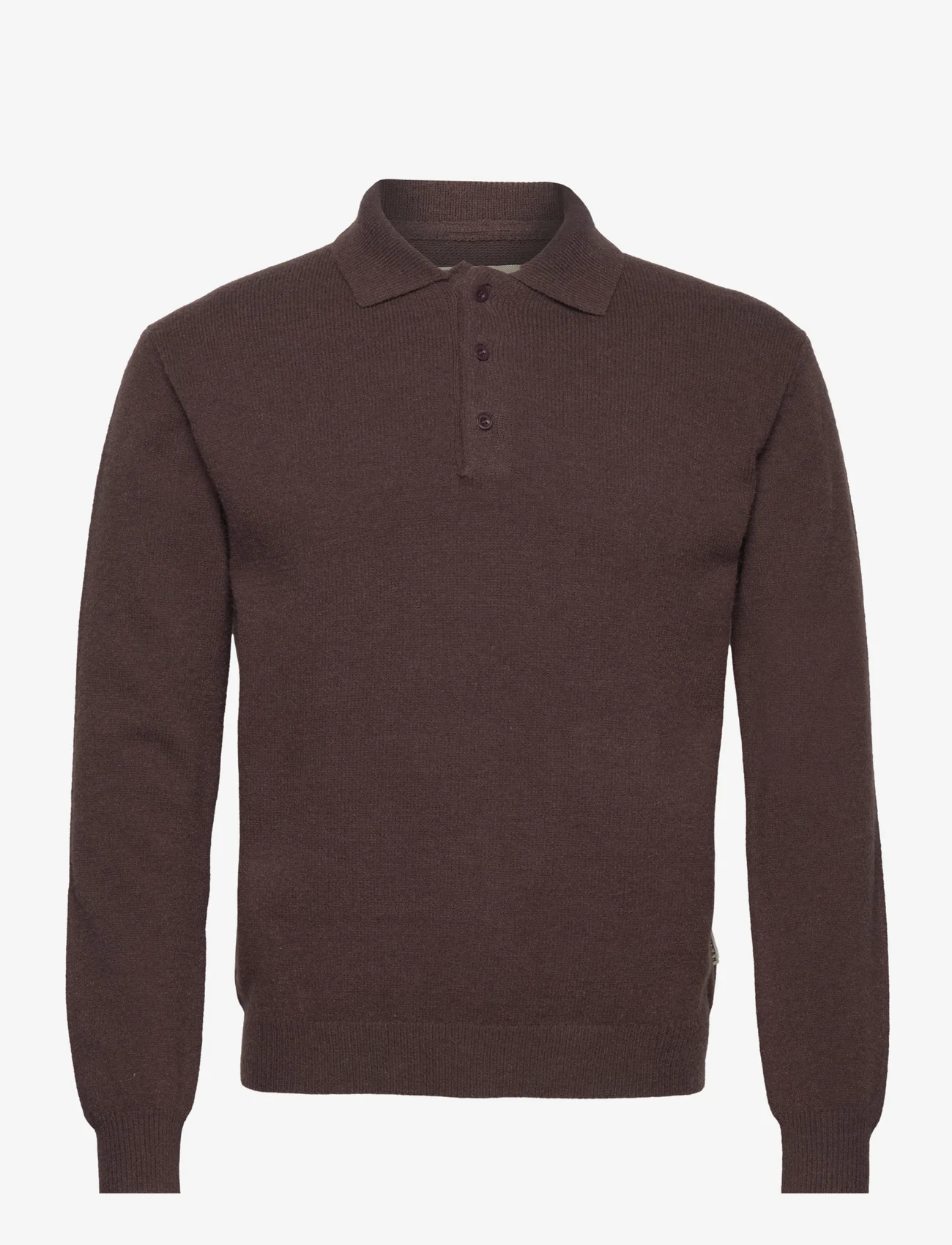 Taikan - Marle L/S Polo Sweater-Brown - stickade pikéer - brown - 0