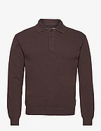 Marle L/S Polo Sweater-Brown - BROWN
