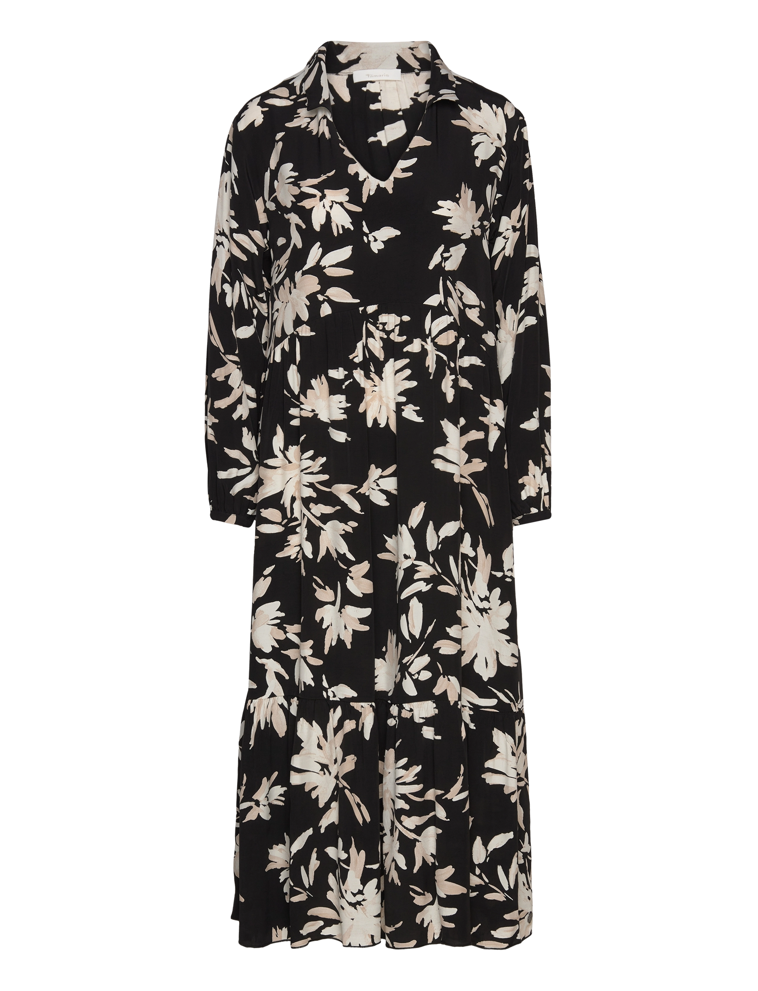 TAMARIS APPAREL Auburn Aop Long Trapes Collar Kleid Schwarz - 34 - Damen