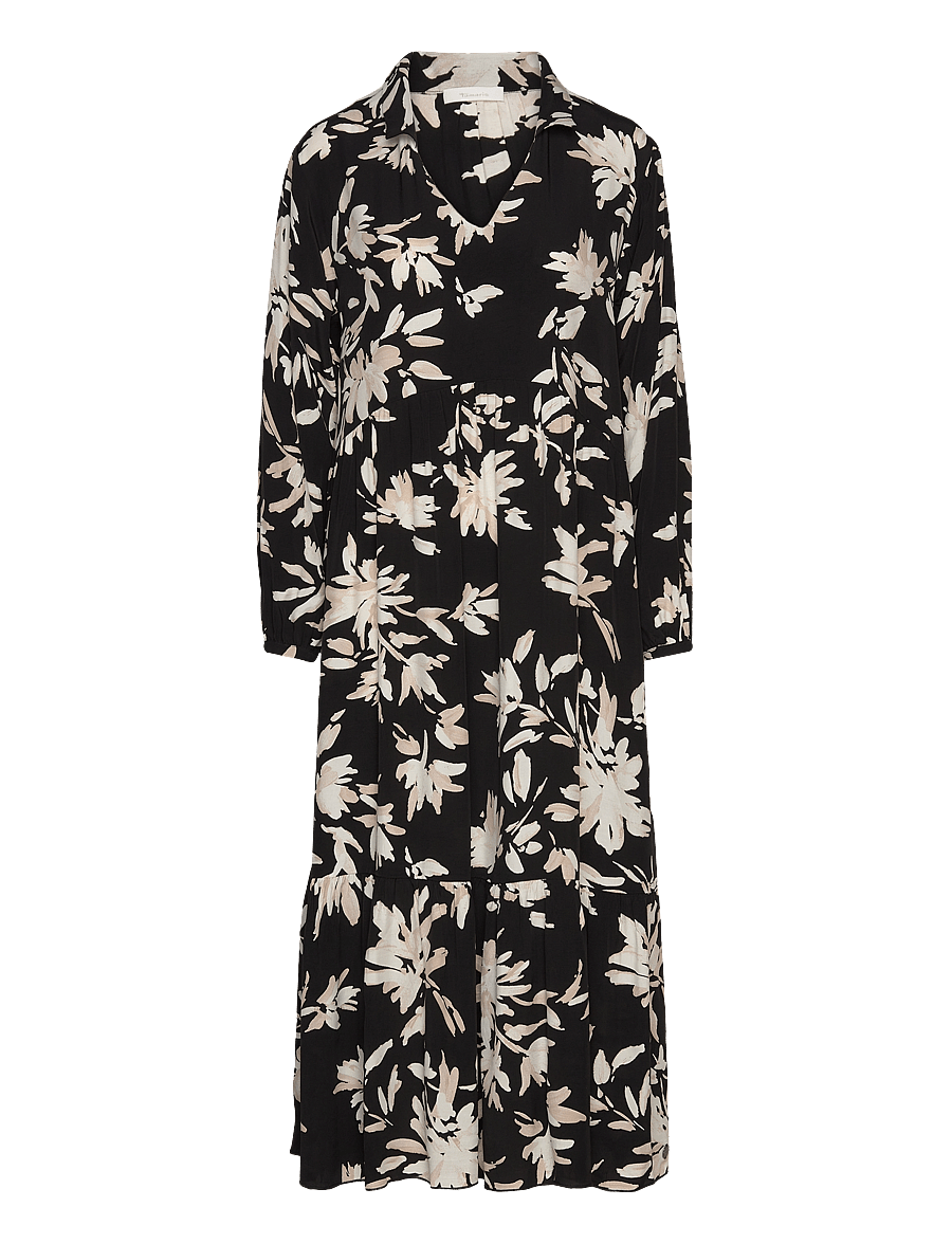 Tamaris Apparel - AUBURN AOP long trapes collar dress - midi kjoler - black flower aop - 0