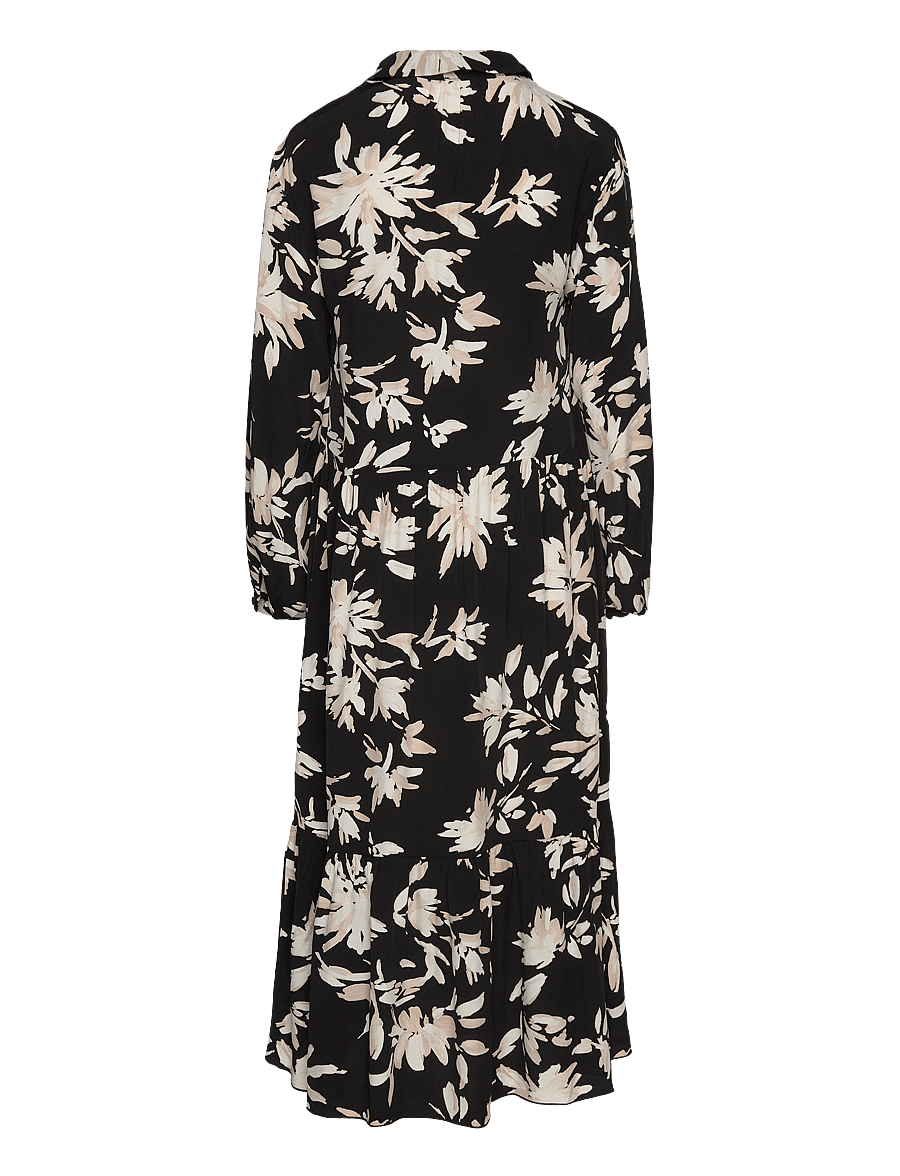Tamaris Apparel - AUBURN AOP long trapes collar dress - midi kjoler - black flower aop - 1