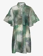 CLAMECY Gathered Shirt Dress AOP&Solid - WATERCOLOR AOP