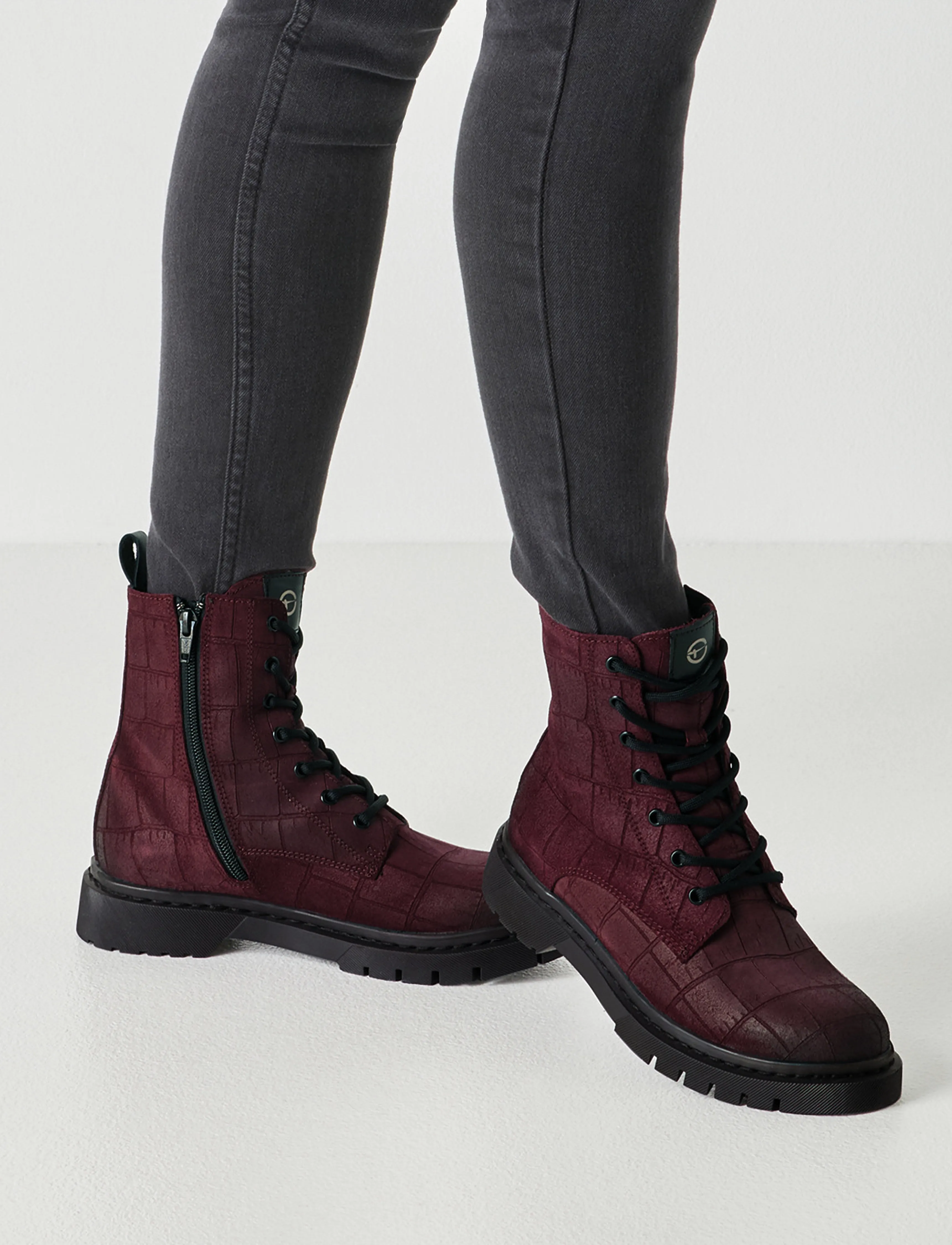 Tamaris - Women Boots - geschnürte stiefel - bordeaux croco - 5