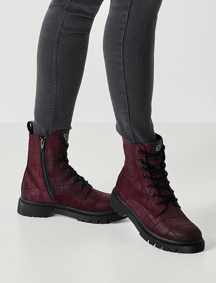 Tamaris - Women Boots - geschnürte stiefel - bordeaux croco - 5