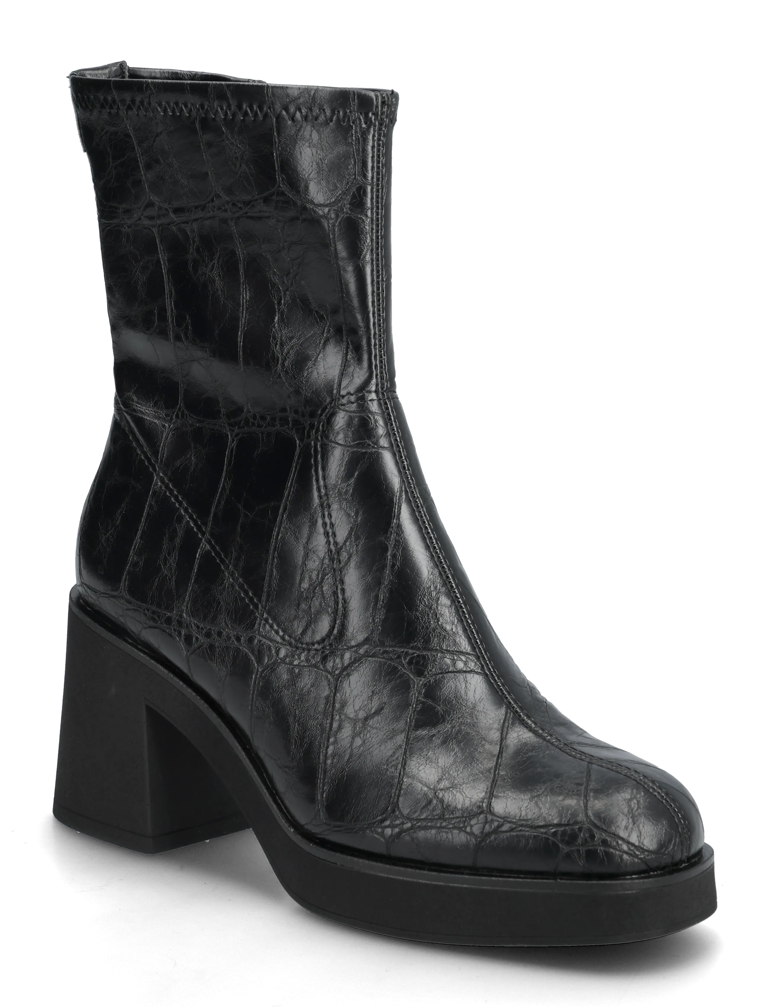 Tamaris Women Boots, Kvinder, Krokodilleprægede Plateau Ankelstøvler, Sort, Str: 39