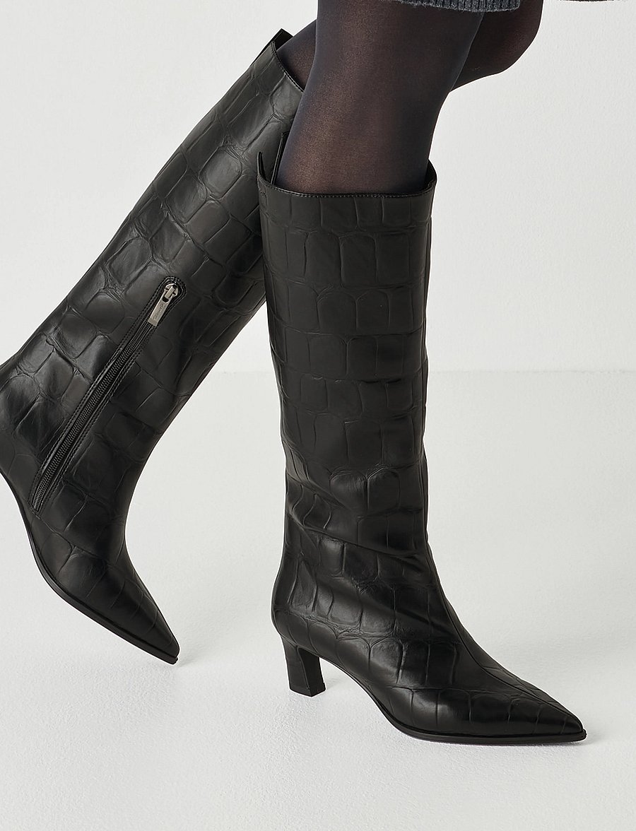 Tamaris - Women Boots - knee high boots - black croco - 5