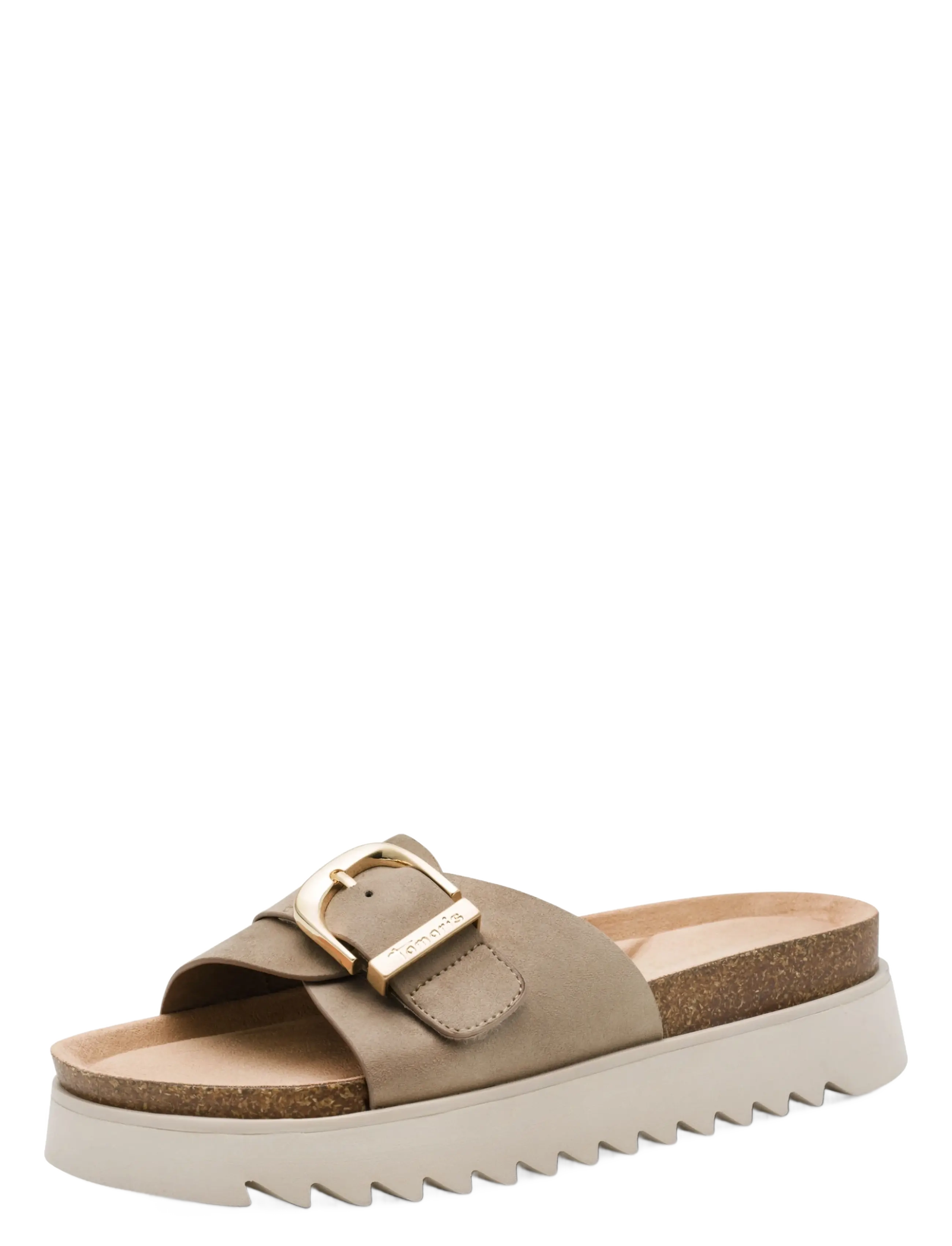 Tamaris Women Slides, Kvinder, Spænde Plateau Sandaler, Beige, Str: 42
