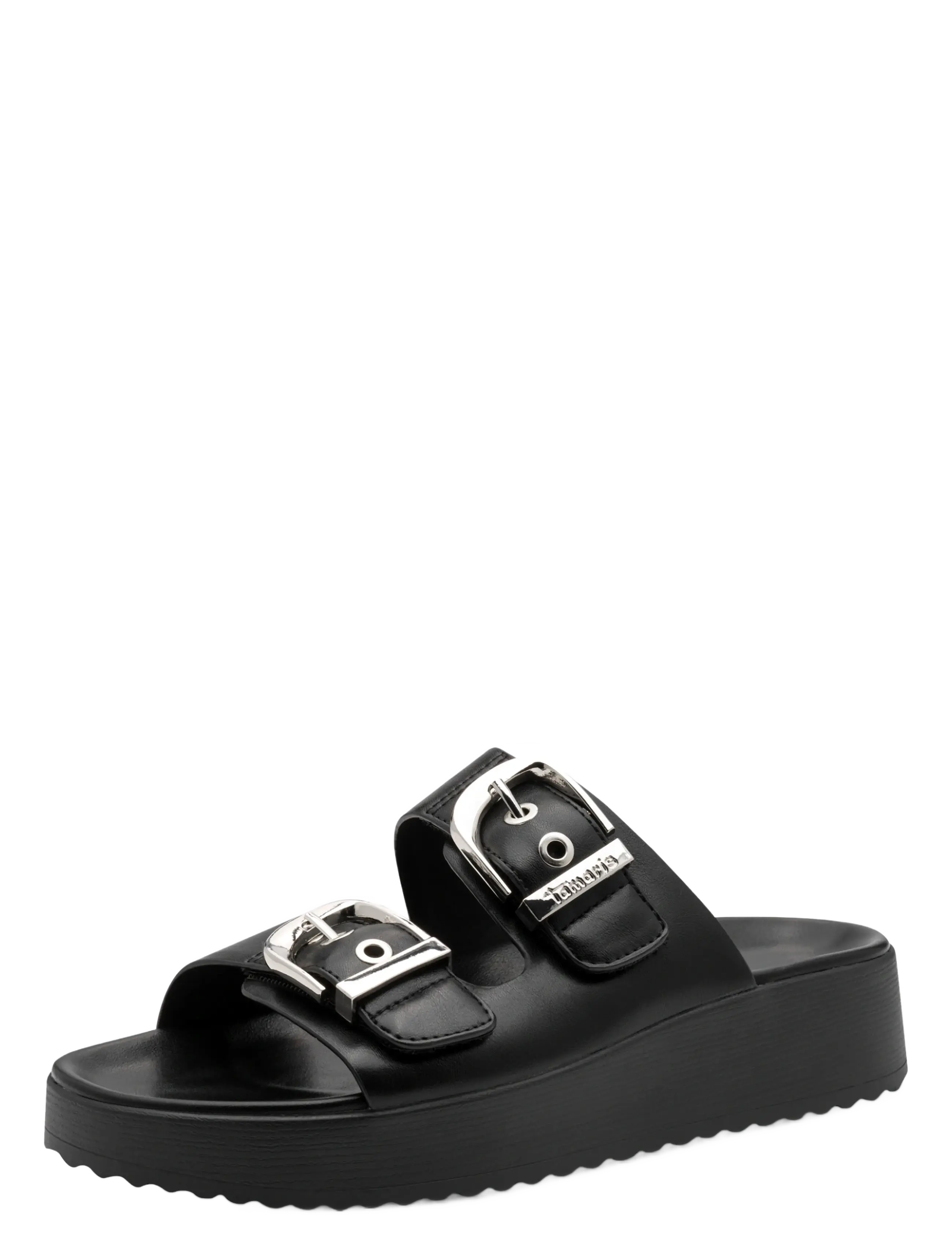 Tamaris Women Slides, Kvinder, Spænde Plateau Slides, Sort, Str: 39