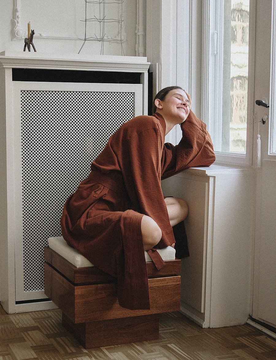 TAMEKO - Nami Cotton Kimono Robe - amber - 0