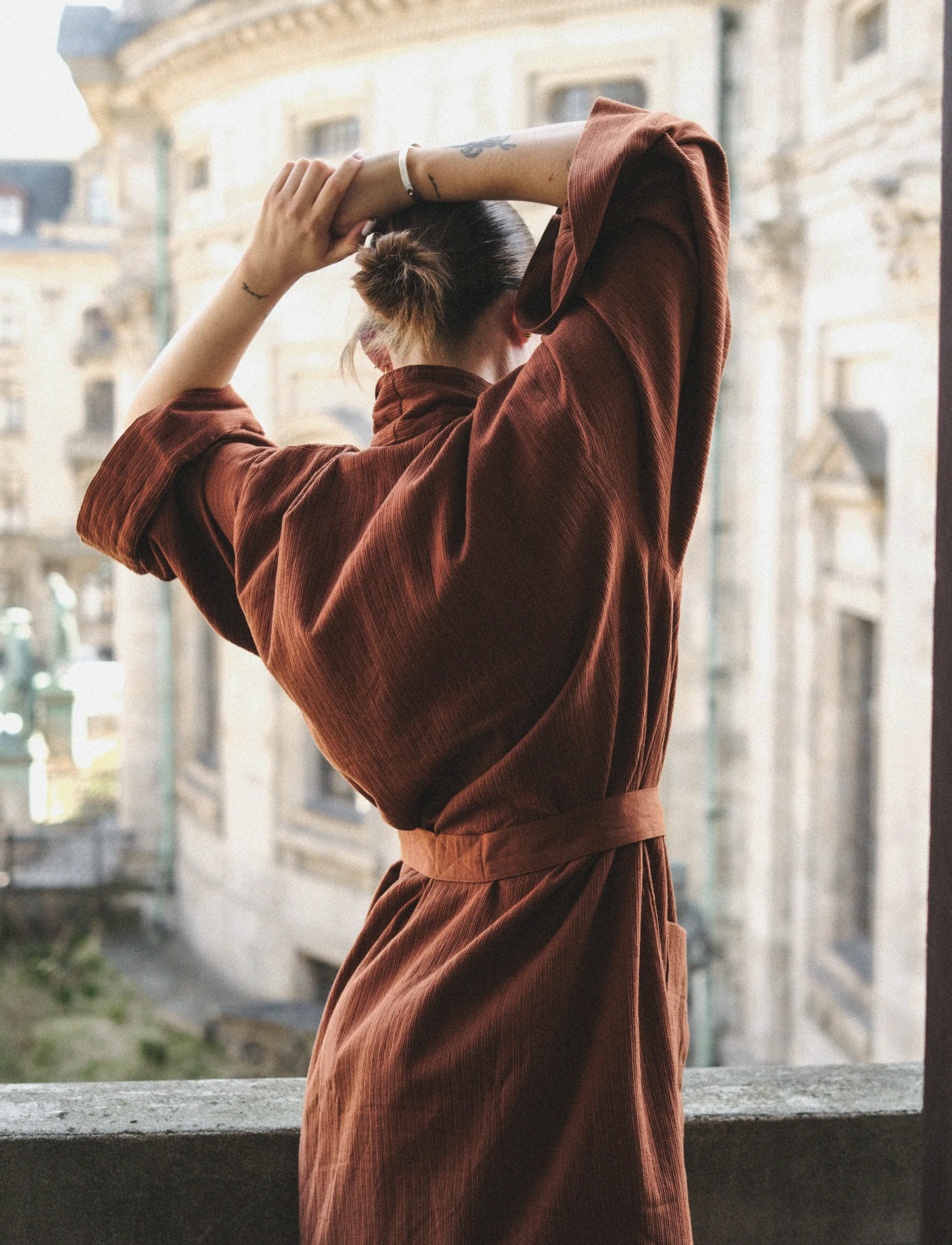 TAMEKO - Nami Cotton Kimono Robe - amber - 2