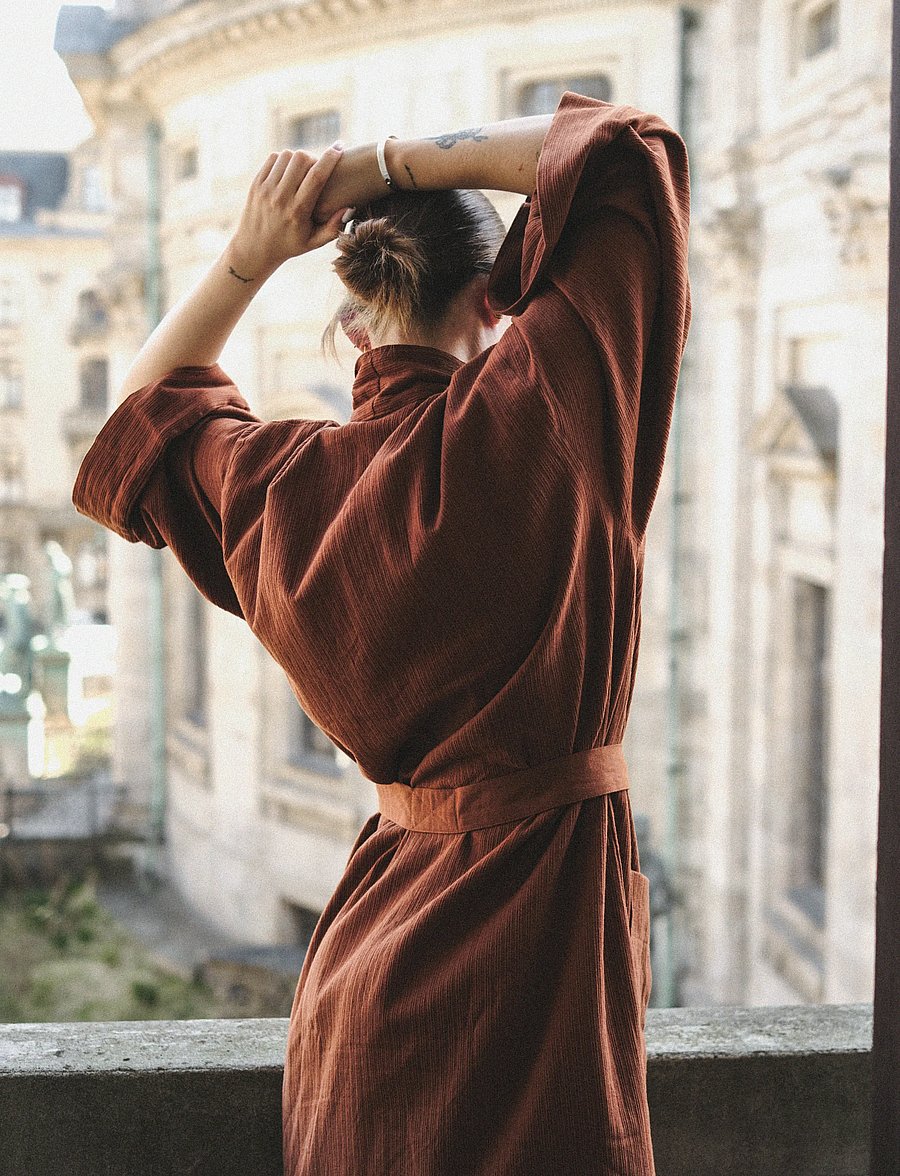 TAMEKO - Nami Cotton Kimono Robe - amber - 2