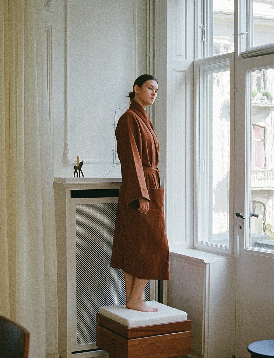 TAMEKO - Nami Cotton Kimono Robe - amber - 3