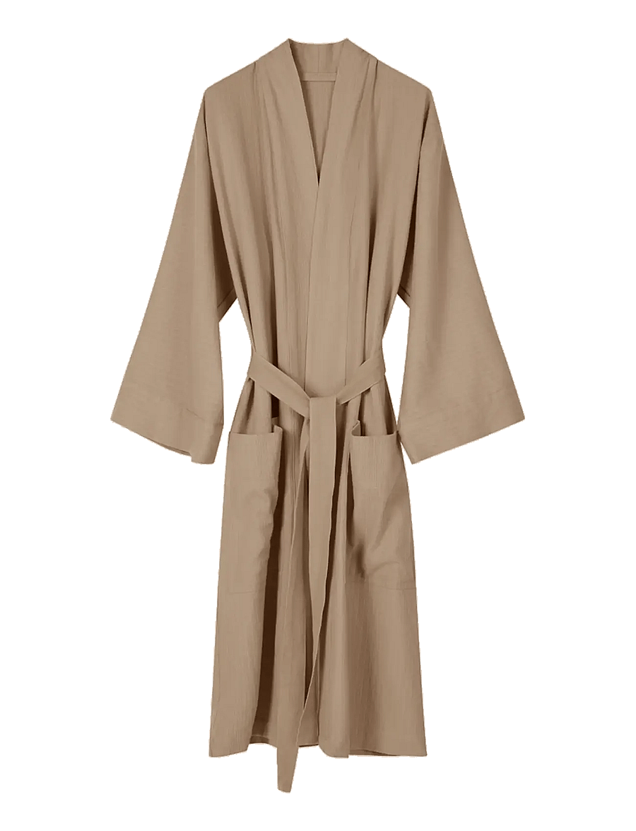 TAMEKO - Nami Cotton Kimono Robe - stone - 1