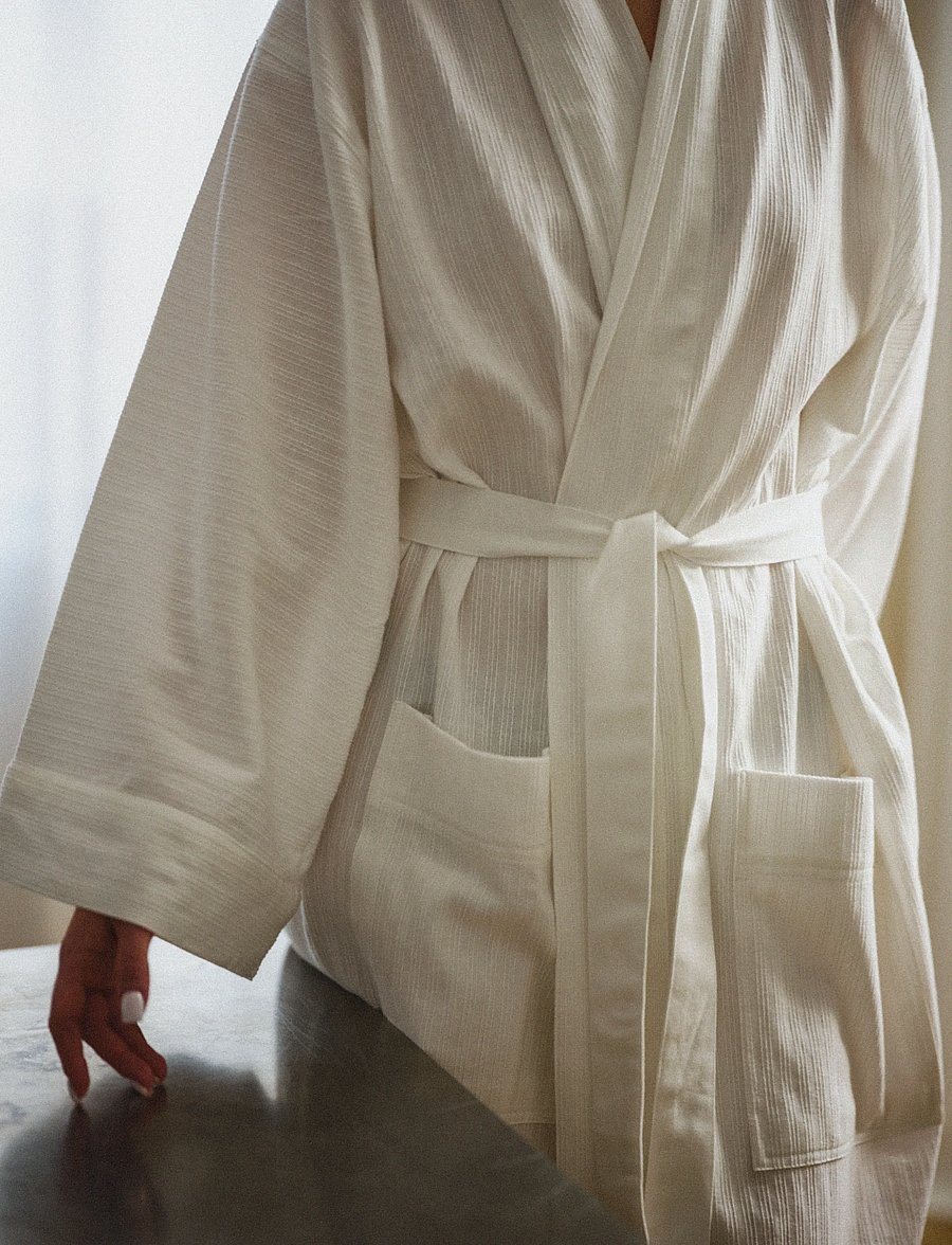 TAMEKO - Nami Cotton Kimono Robe - white - 3