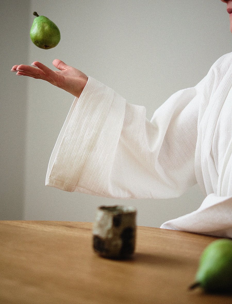 TAMEKO - Nami Cotton Kimono Robe - white - 5