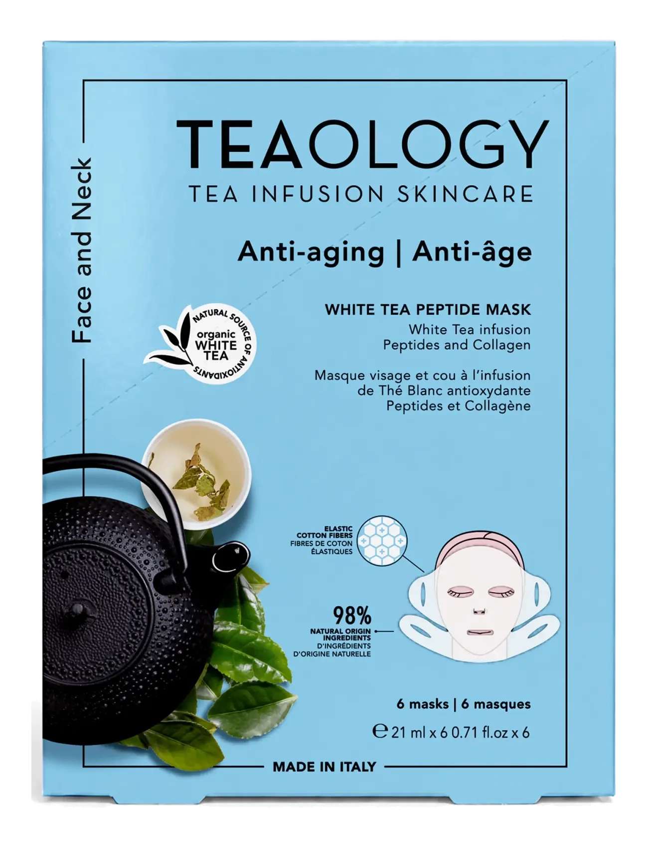 Teaology Skincare Multipack 6X White Tea Peptide Mask, Sheetmaske, Blå, Str: 126 ML
