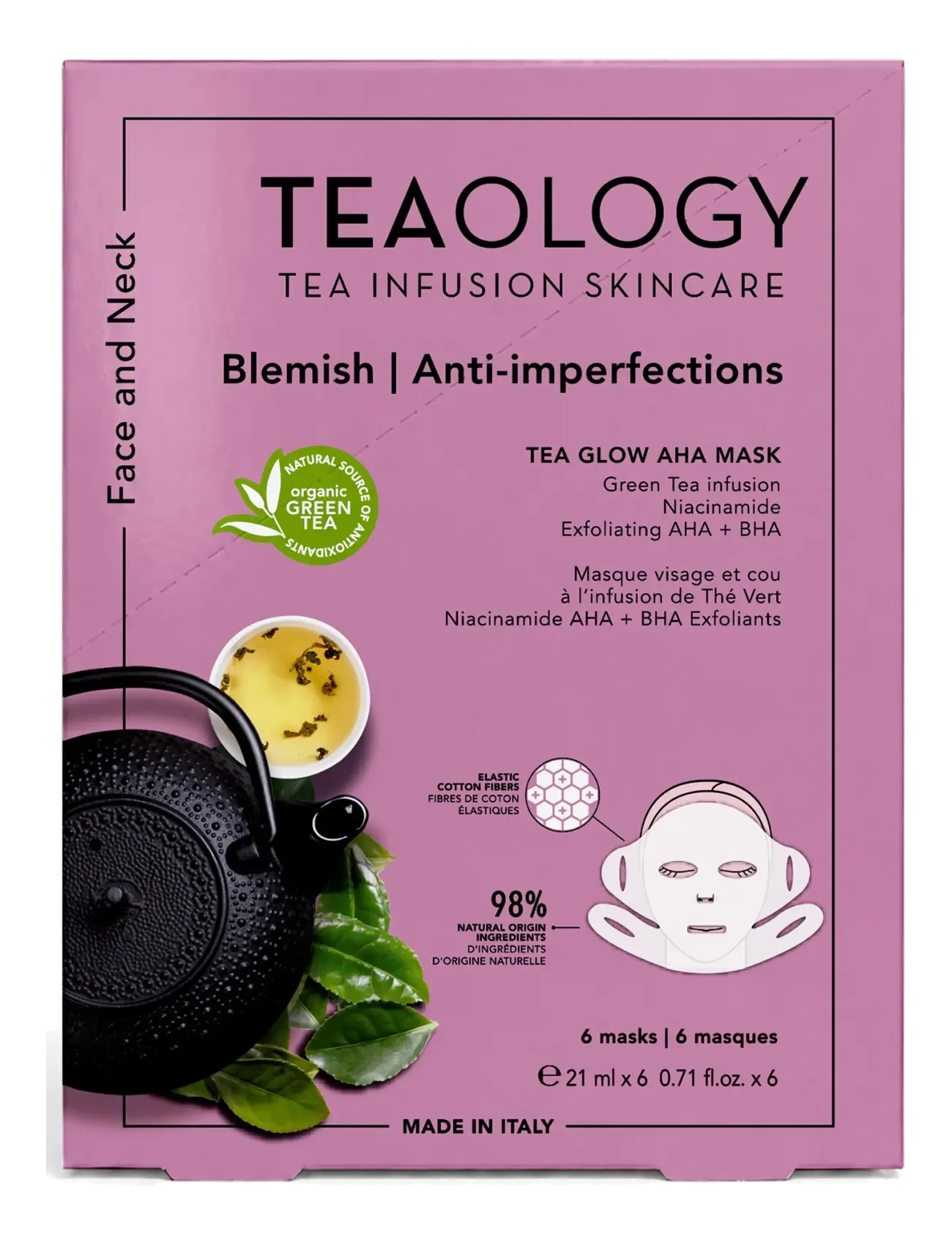 Teaology Skincare Multipack 6x Tea Glow AHA Mask - Skoða allt - GREEN TEA / clear