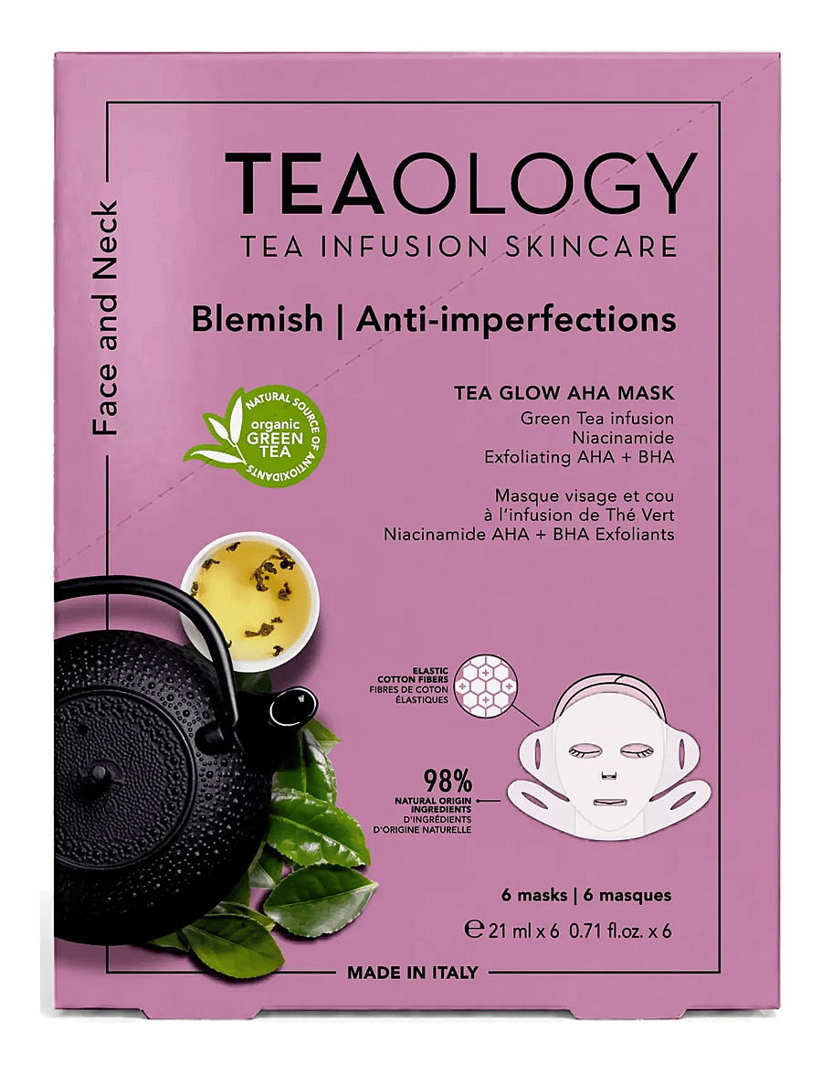 Teaology Skincare - Multipack 6x Tea Glow AHA Mask - sheet masks - green tea - 1