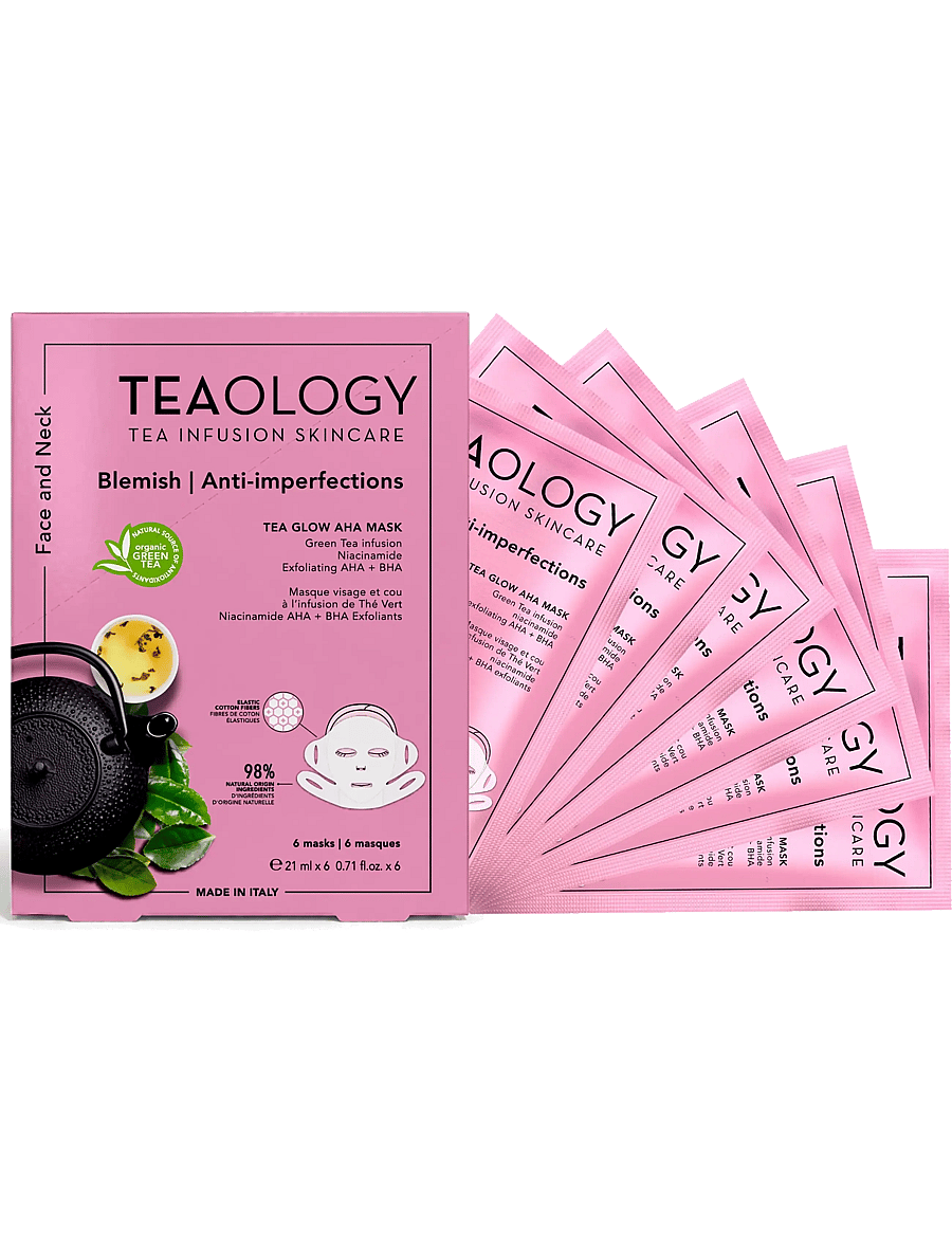 Teaology Skincare - Multipack 6x Tea Glow AHA Mask - sheet masks - green tea - 2
