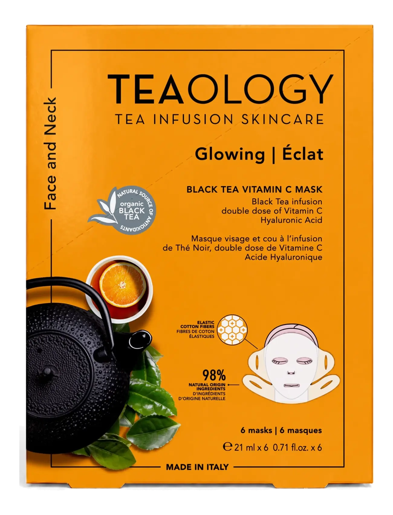 Teaology Skincare Multipack 6X Black Tea Vitamin C Mask, Sheetmaske, Nude, Str: 129 ML
