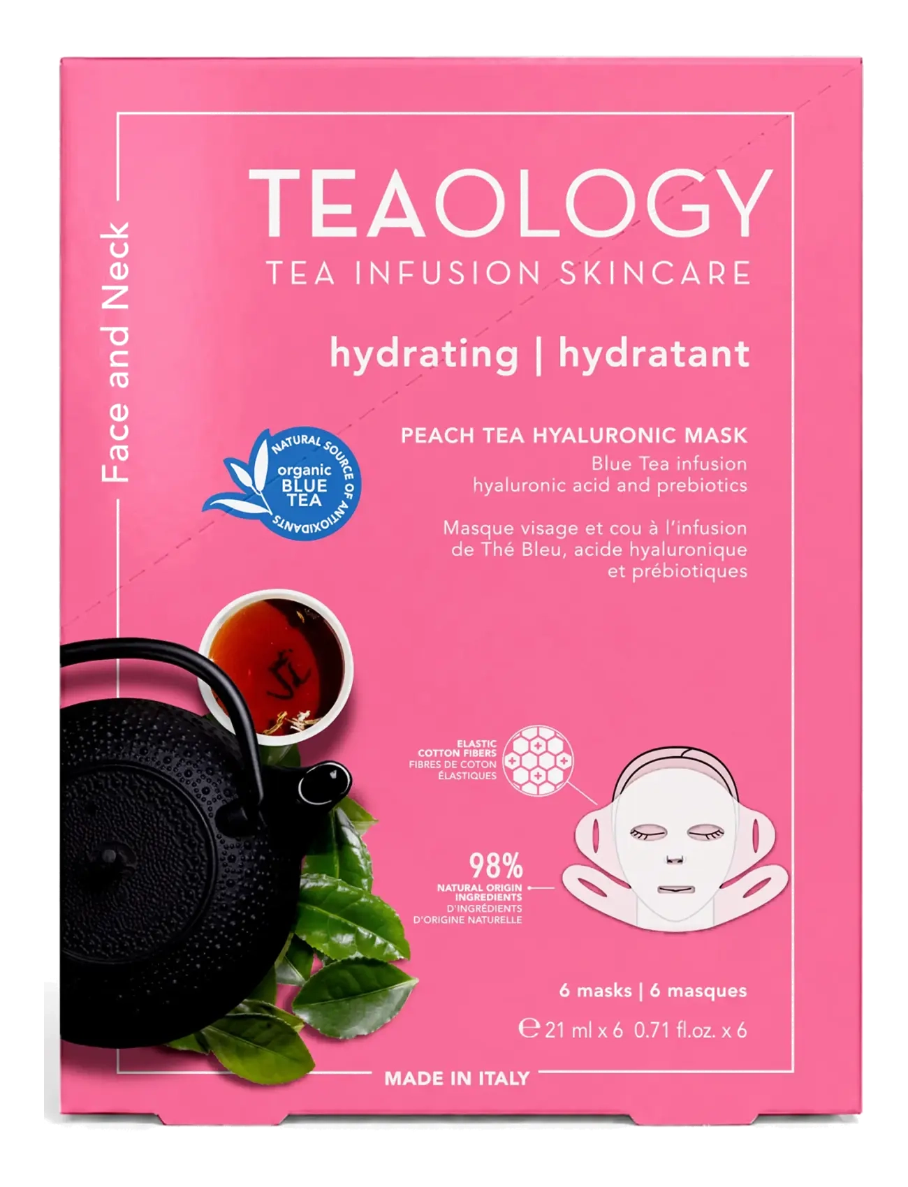Teaology Skincare Multipack 6X Peach Tea Hyaluronic Mask, Sheetmaske, Nude, Str: 127 ML