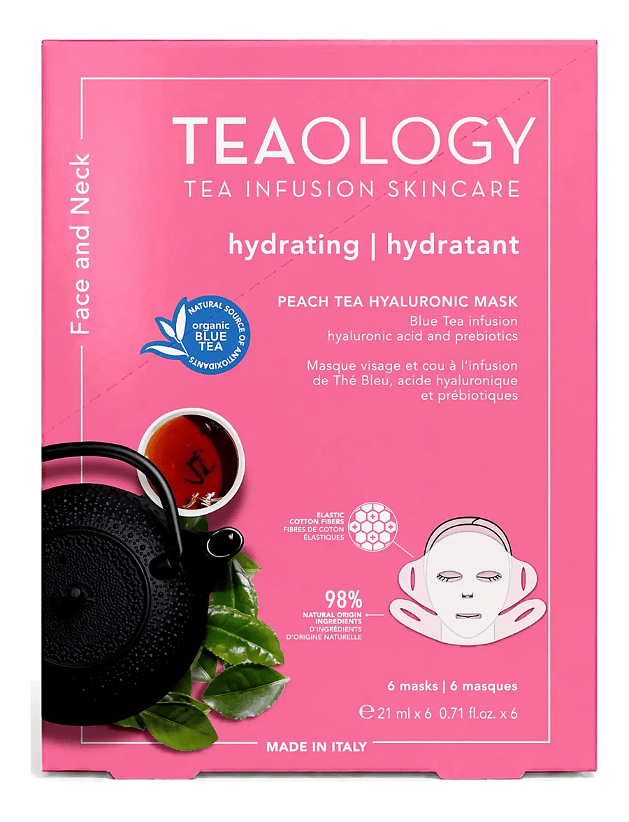 Teaology Skincare - Multipack 6x Peach Tea Hyaluronic Mask - sheet masks - blue tea - 1