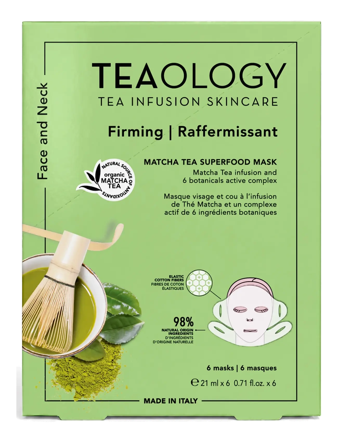 Teaology Skincare Multipack 6X Matcha Tea Superfood Mask, Sheetmaske, Grøn, Str: 130 ML