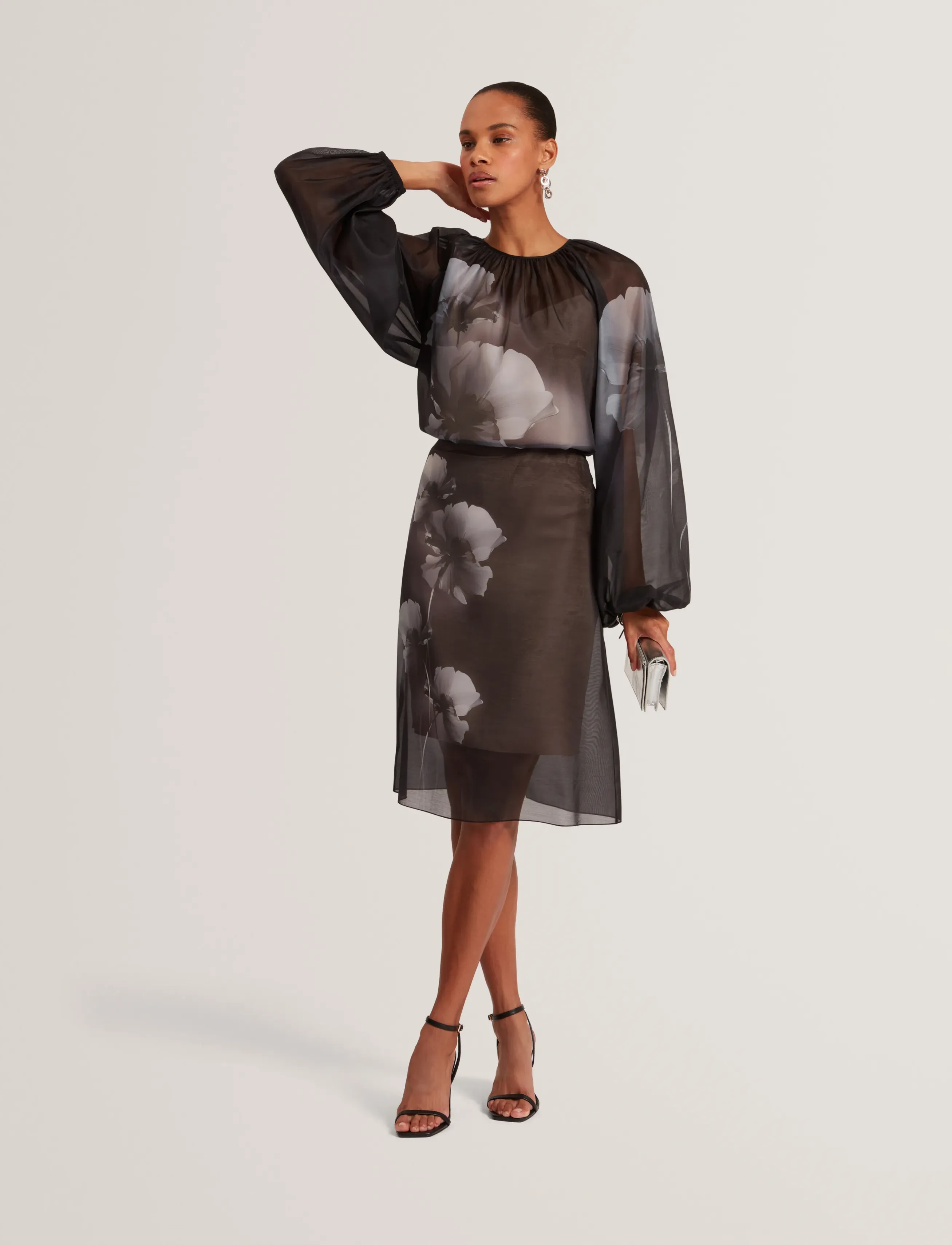 Ted Baker London Vieva, Damen, Transparenter Blumenrock, Schwarz, Gr.S