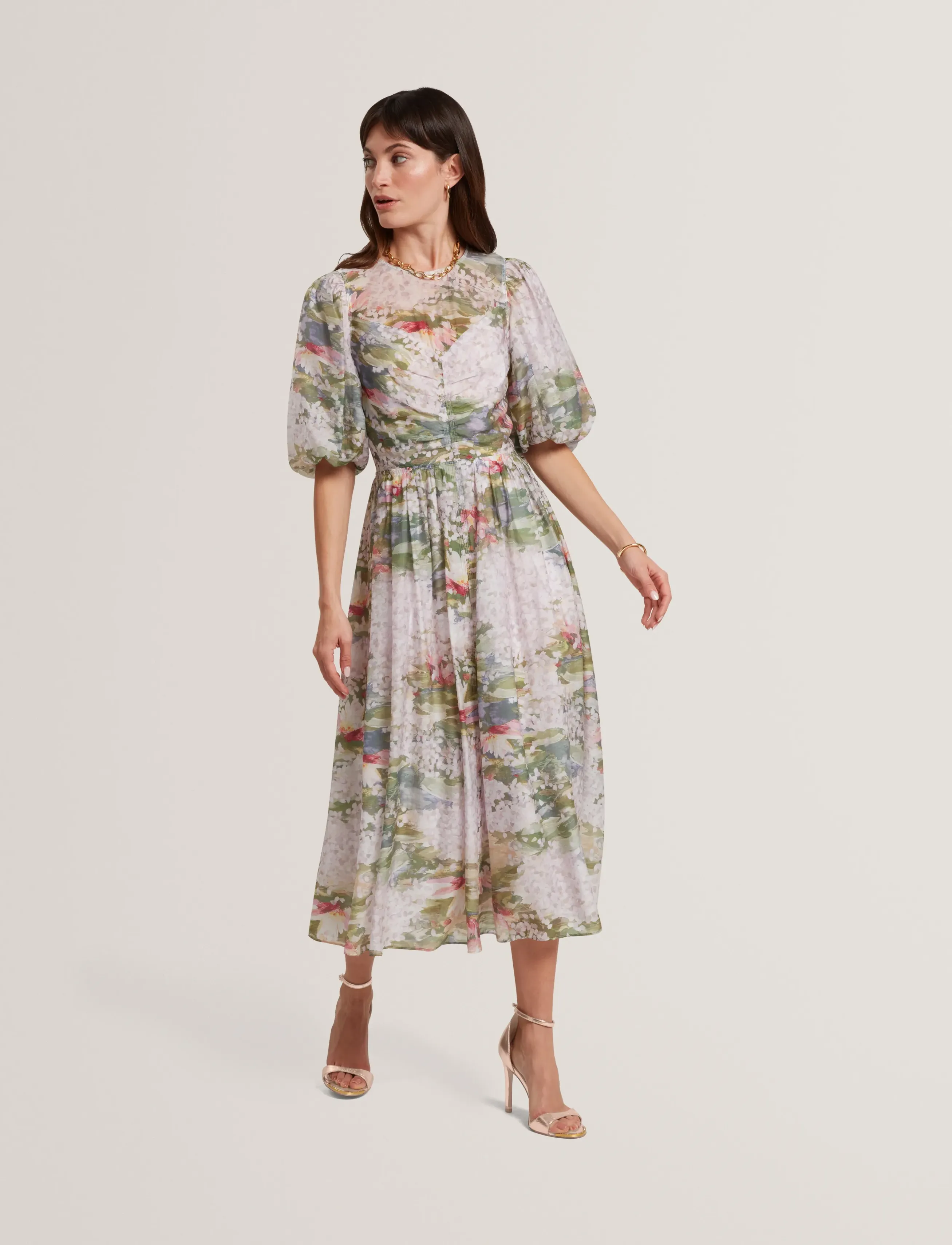 Ted Baker London Jonora, Kvinder, Midi Kjole Med Puffærmer, Pink, Str: 36