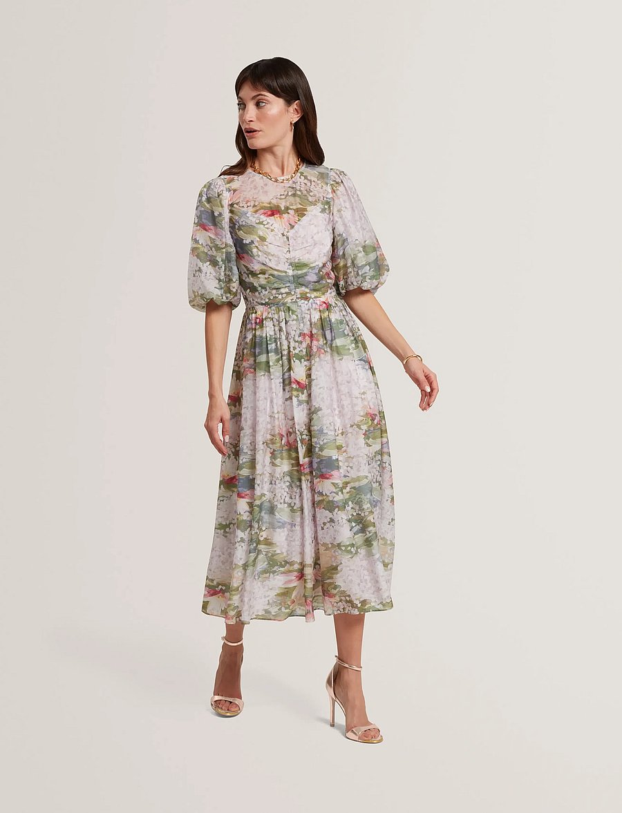 ted baker london midi dress Ted Baker London Zilda Puff Sleeve Midi Dress WOMENS SIZE (2) US 6 BLUE NWOT