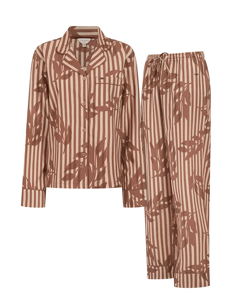 Ted Baker London - KALANI WOVEN FLORAL/STRIPE TRADITIONAL PYJAMA SET - pyjamas - rugby tan / clove - 0