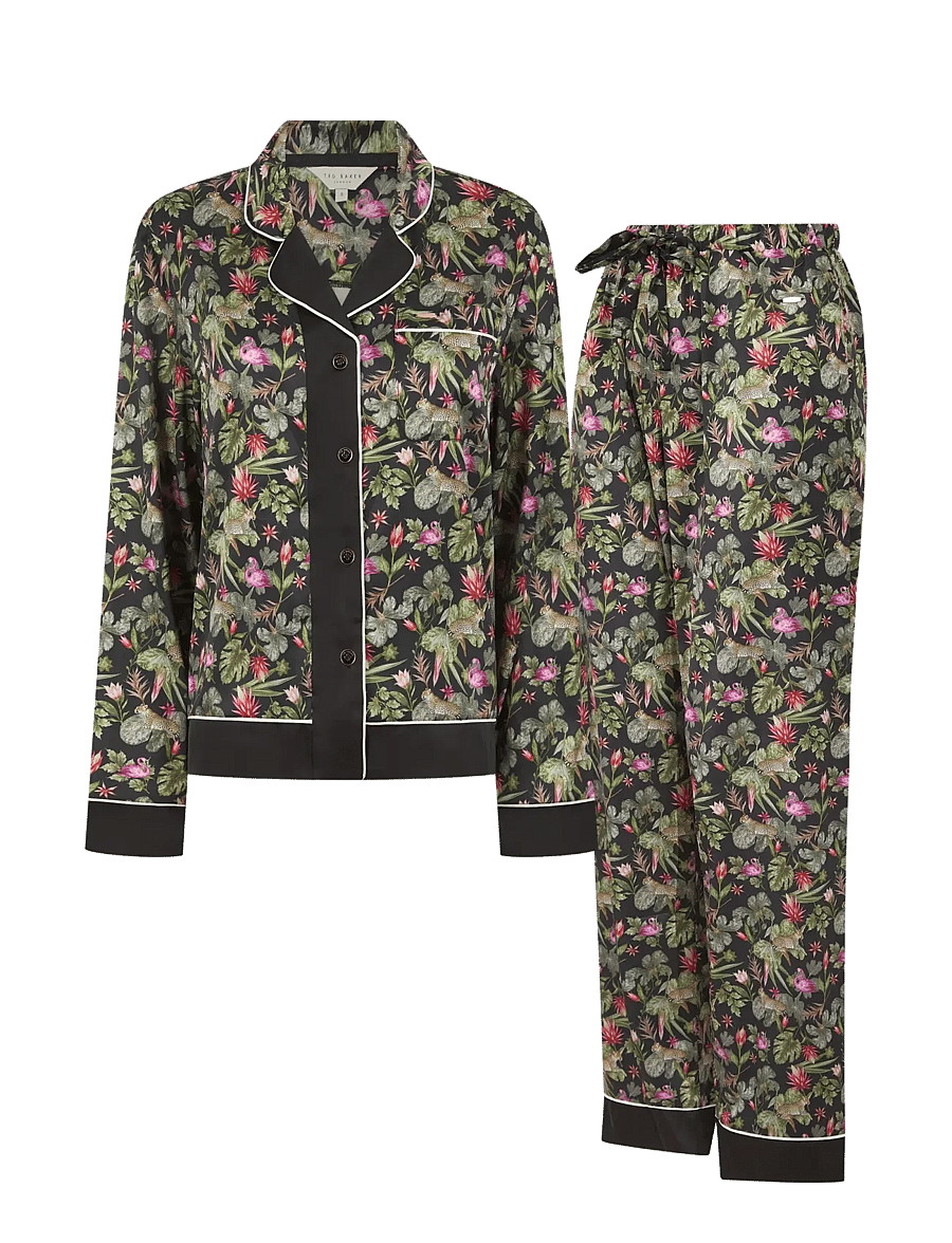 Ted Baker London - MARLEE PRINTED SATIN TRADITIONAL PYJAMA SET - pyjamas - jet black print - 0