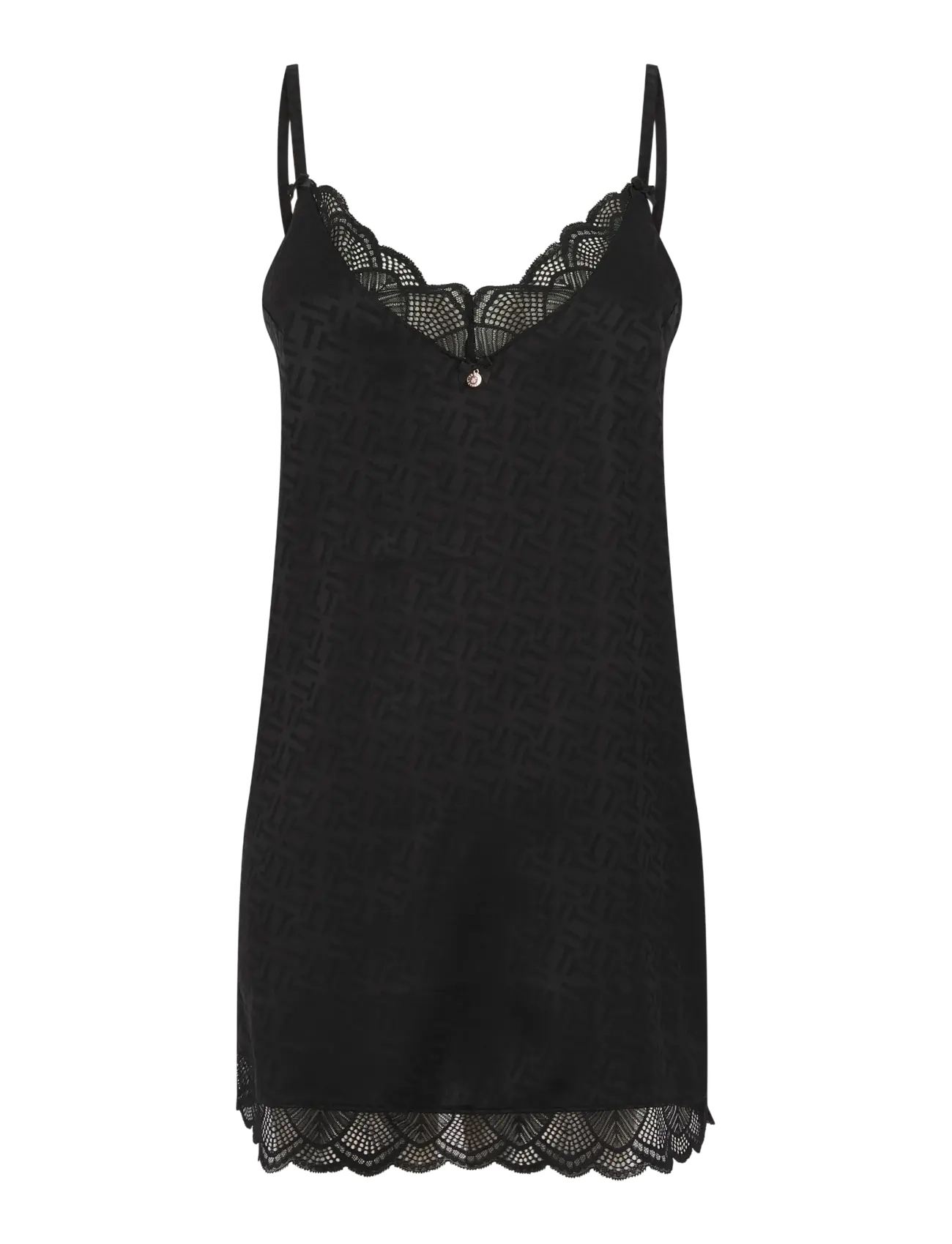 Ted Baker London Princess Jacquard Short Chemise, Damen, Kurzes Jacquard Chemise Mit Spitzenbesatz, Schwarz, Gr.XS