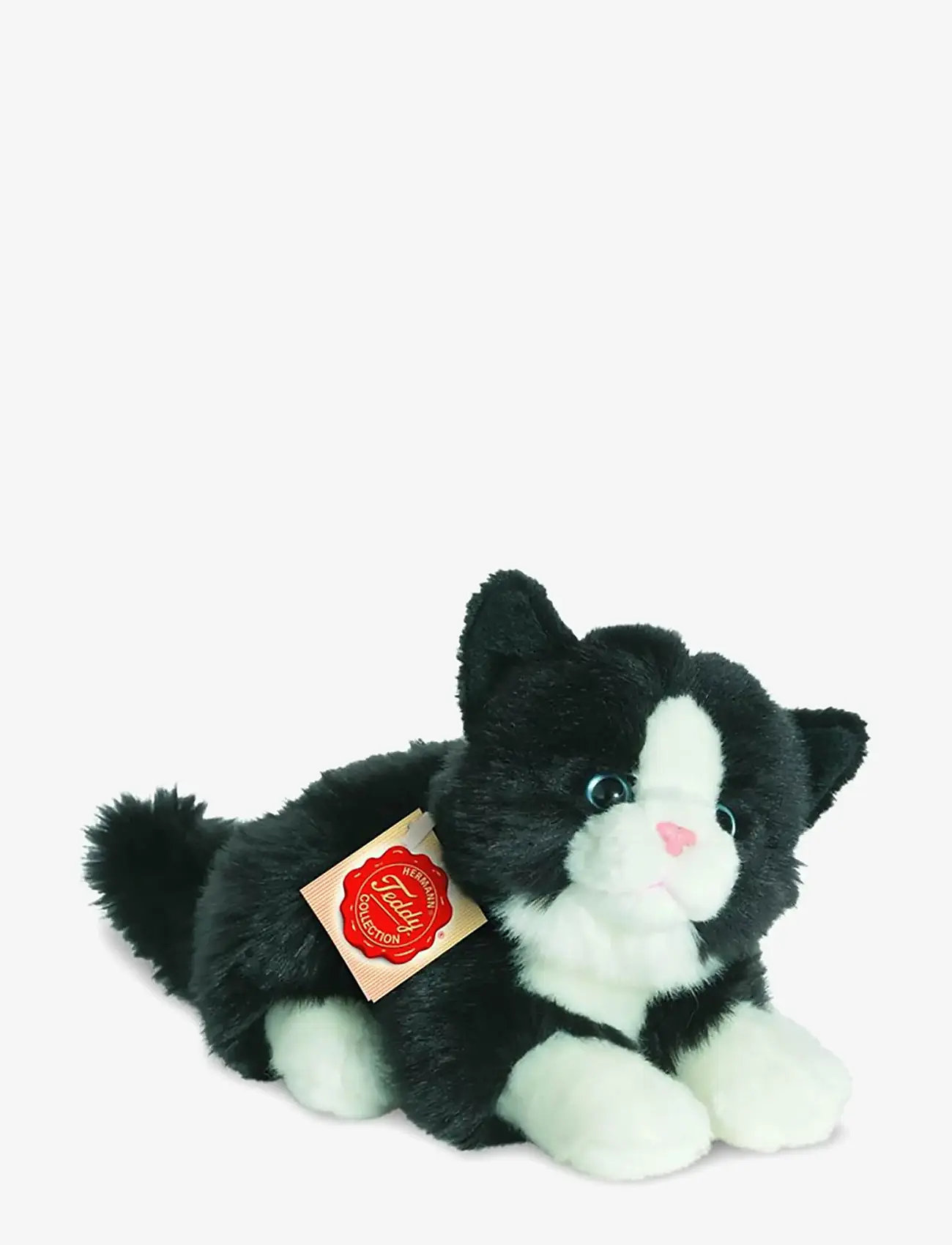 Teddy Hermann - Lying Cat black-white 20 cm - tøjdyr - black - 0