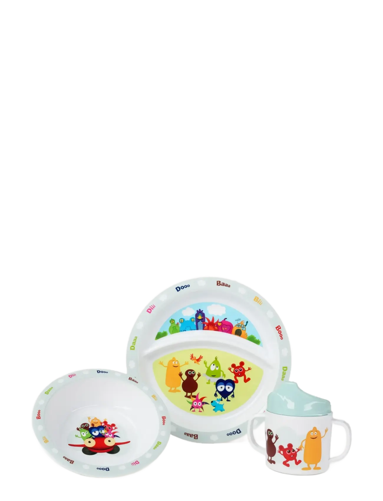 Babblarna, 3-Set Plate,Bowl,Mug, Babblarna 3-Delt Børne Spisesæt, Multi/mønstret, Str: 25X28X10CM